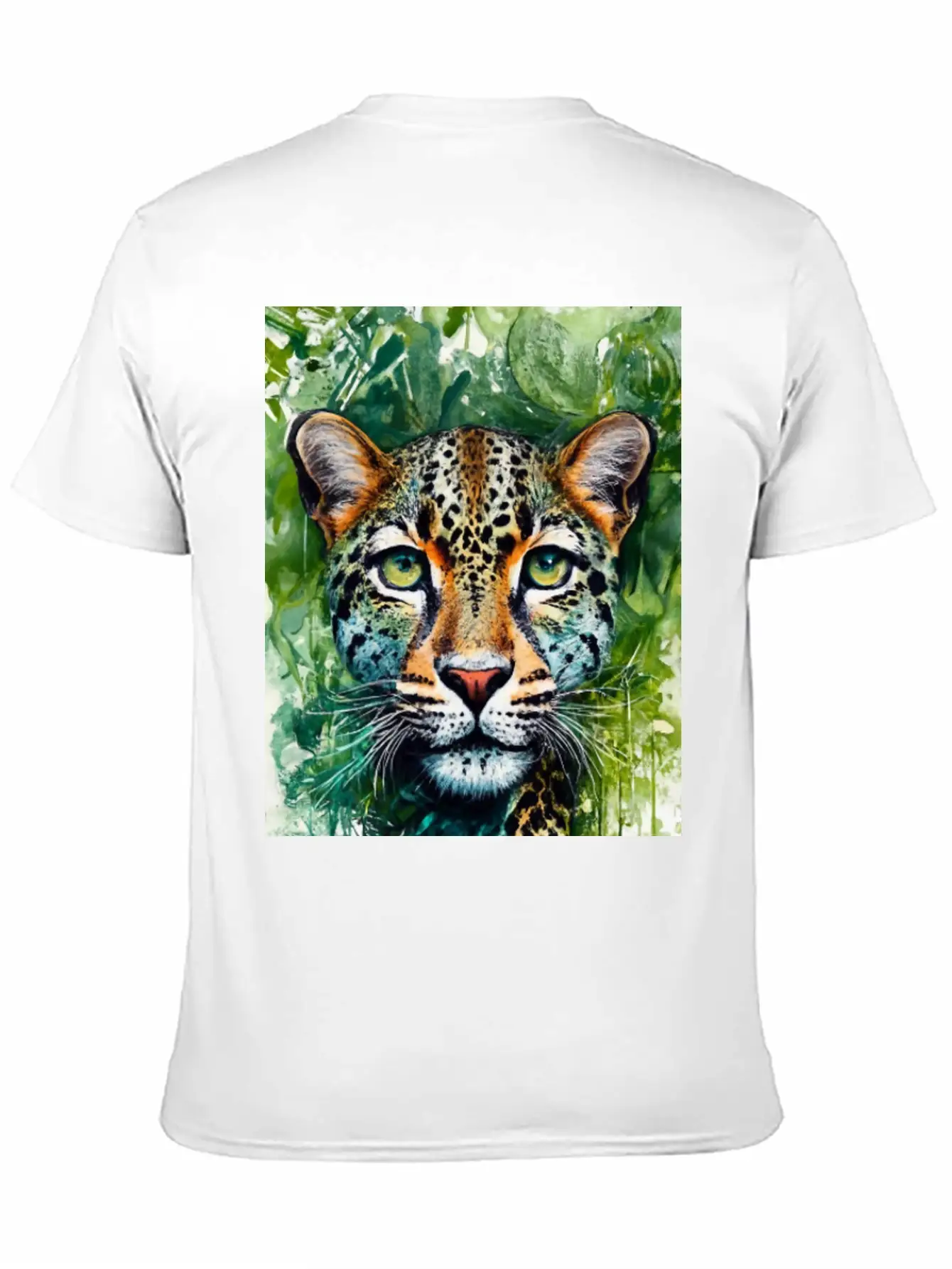Leopard Ink Painting With Green Background Unisex Short Sleeve Soft Cotton T-Shirt – Casual Everyday Wear