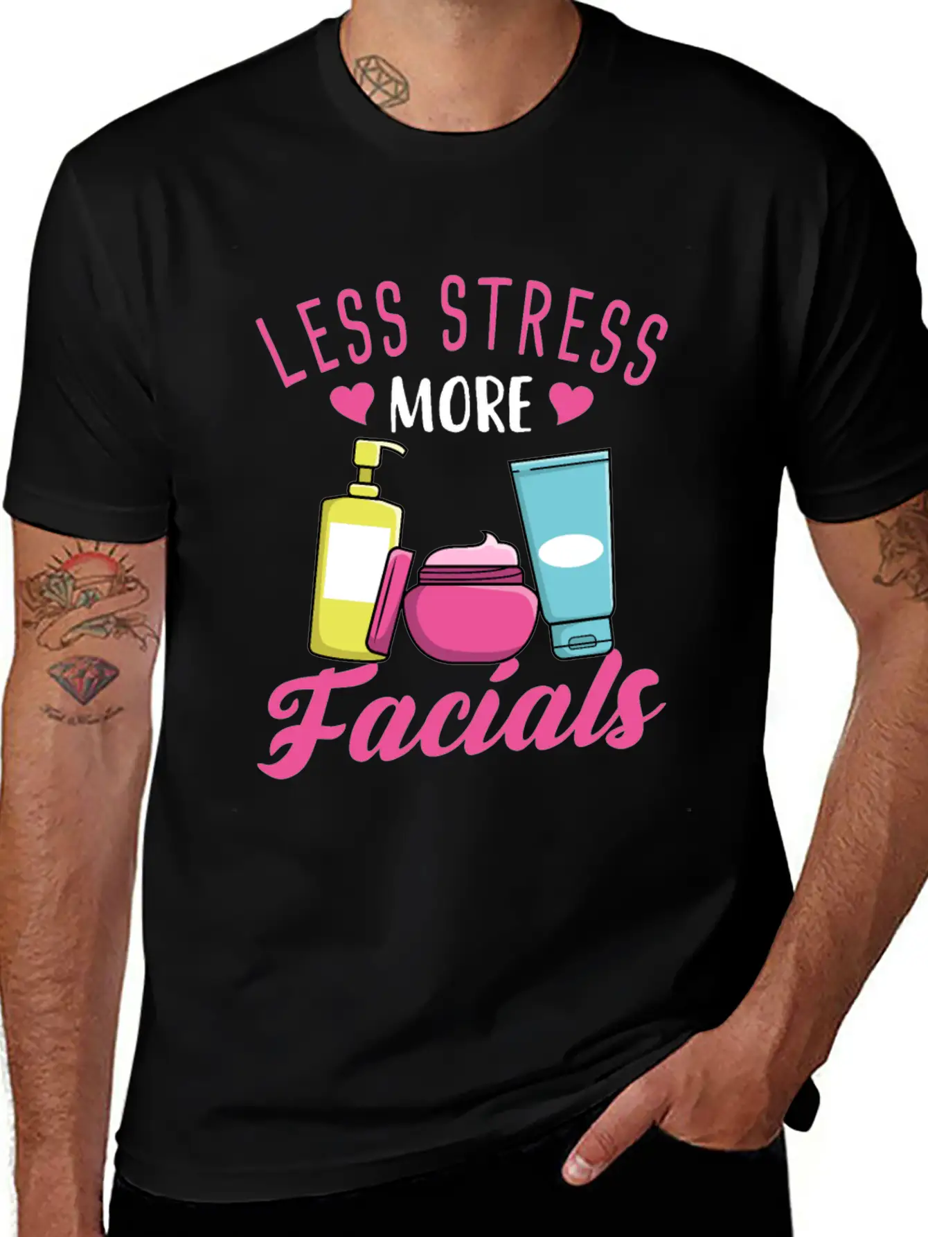 Less Stress More Facials Unisex Short Sleeve Soft Cotton T-Shirt – Casual Everyday Wear