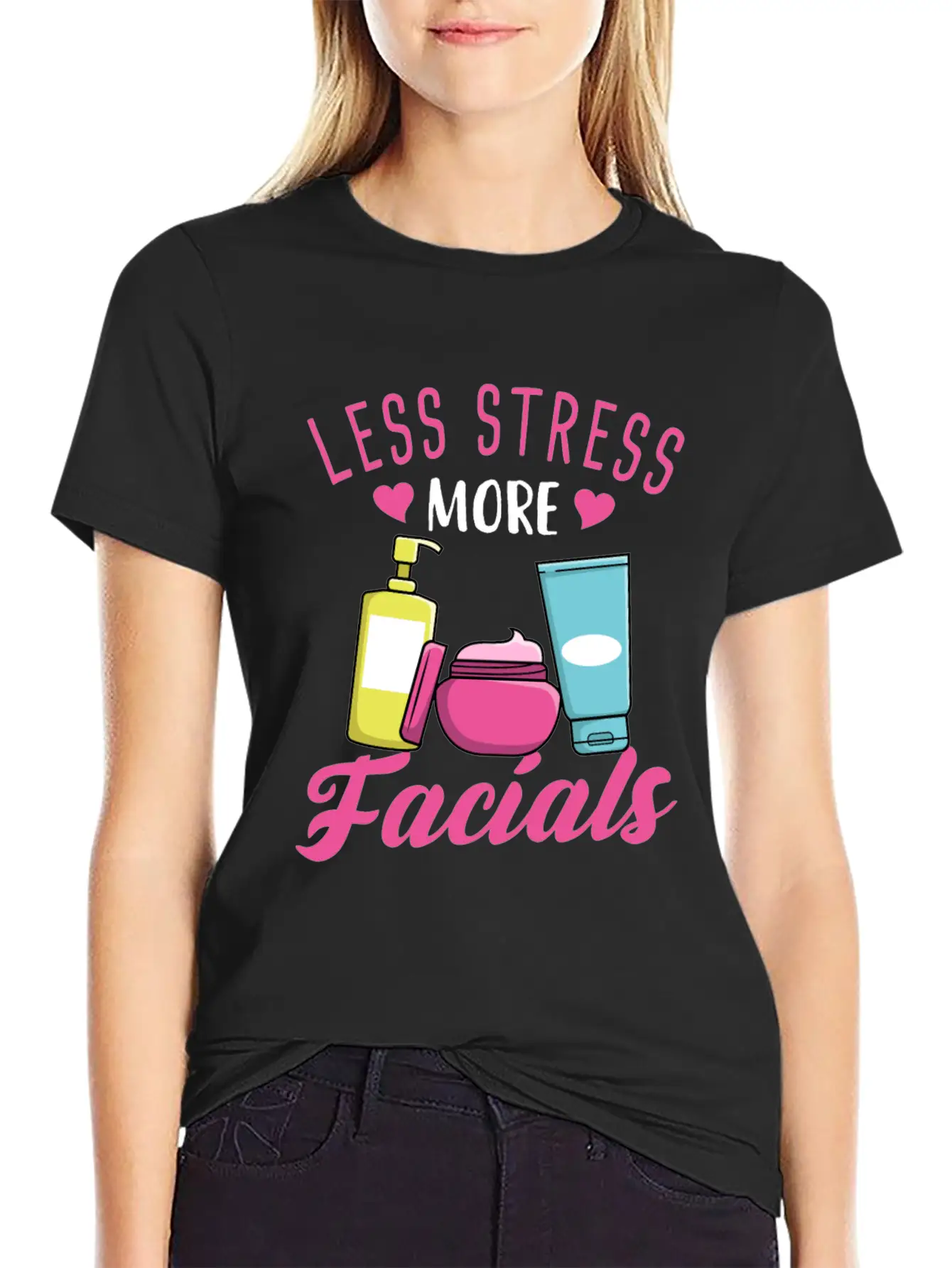 Less Stress More Facials Unisex Short Sleeve Soft Cotton T-Shirt – Casual Everyday Wear
