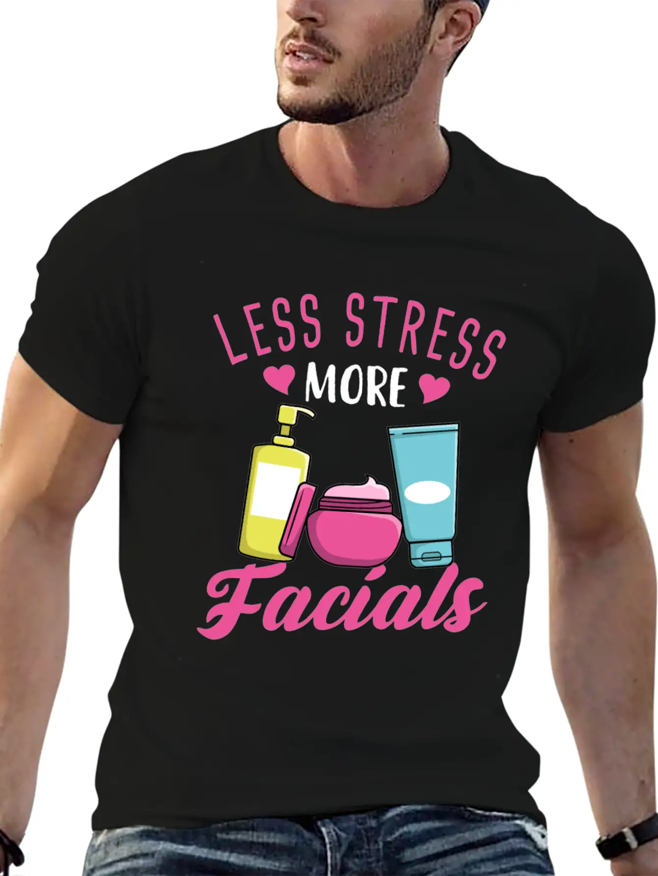 Less Stress More Facials Unisex Short Sleeve Soft Cotton T-Shirt – Casual Everyday Wear