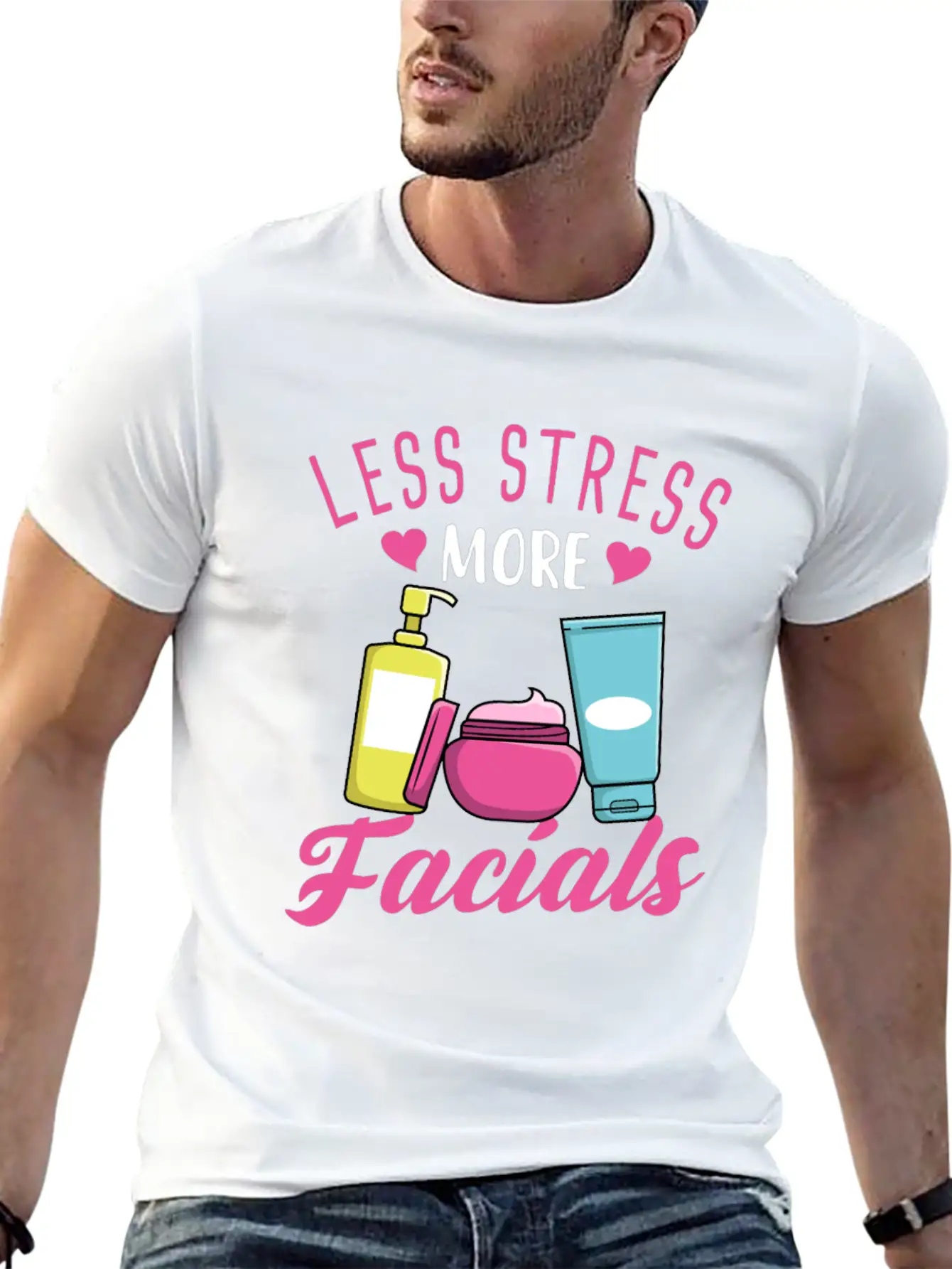 Less Stress More Facials Unisex Short Sleeve Soft Cotton T-Shirt – Casual Everyday Wear