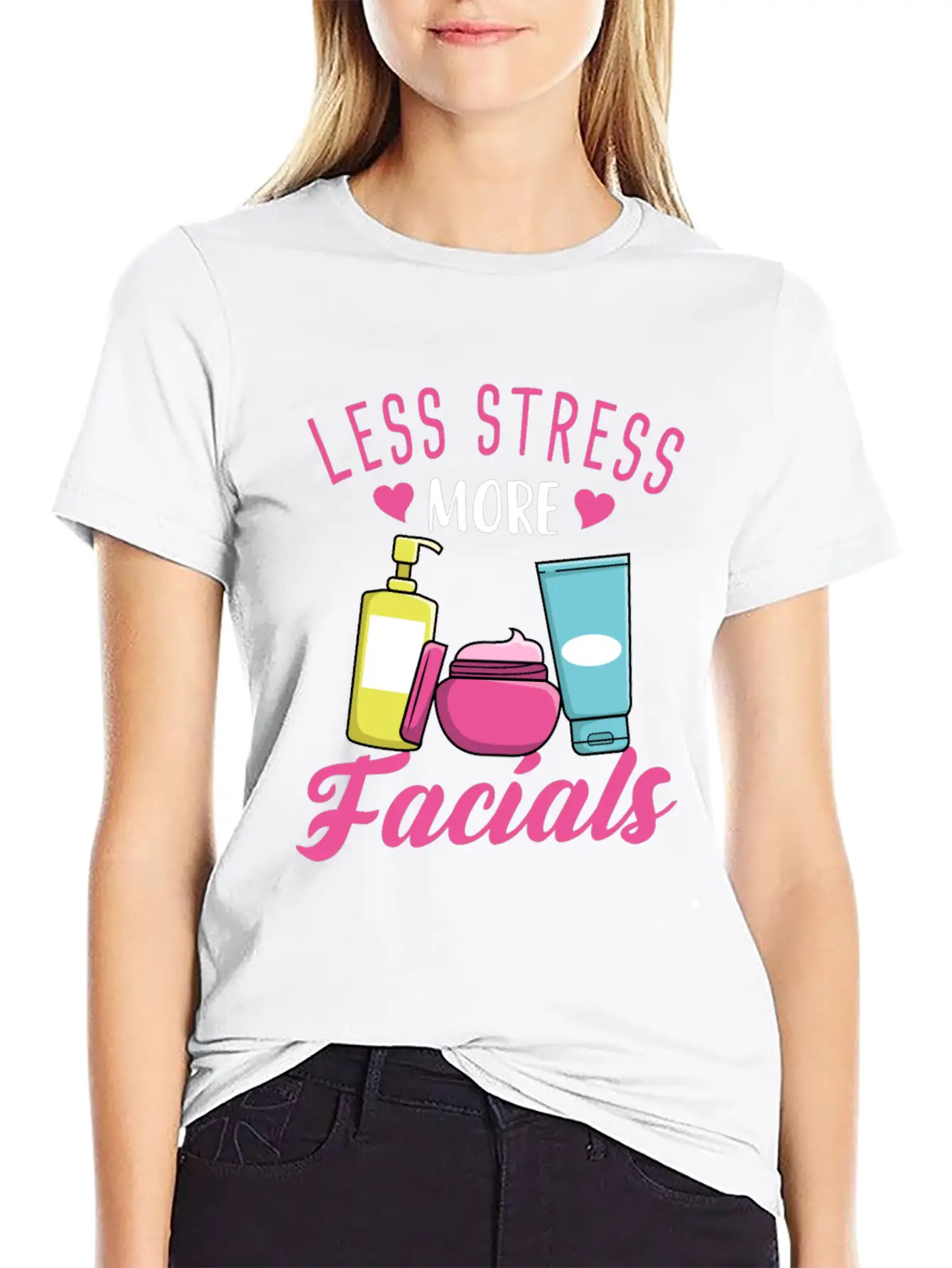 Less Stress More Facials Unisex Short Sleeve Soft Cotton T-Shirt – Casual Everyday Wear