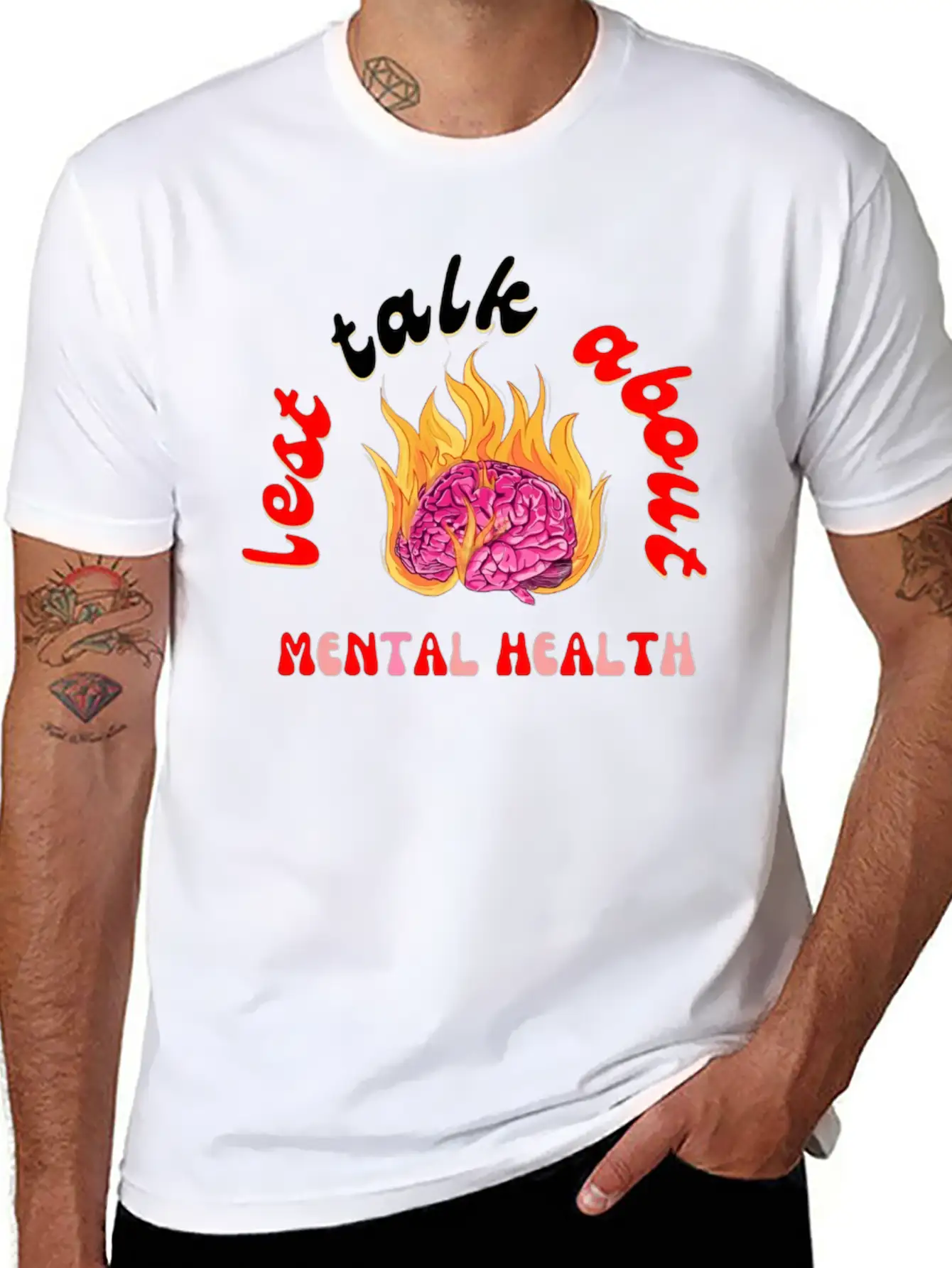 Lest Talk About Mental Health Brain Basic Graphic T-Shirt – Daily Comfort In Soft Cotton