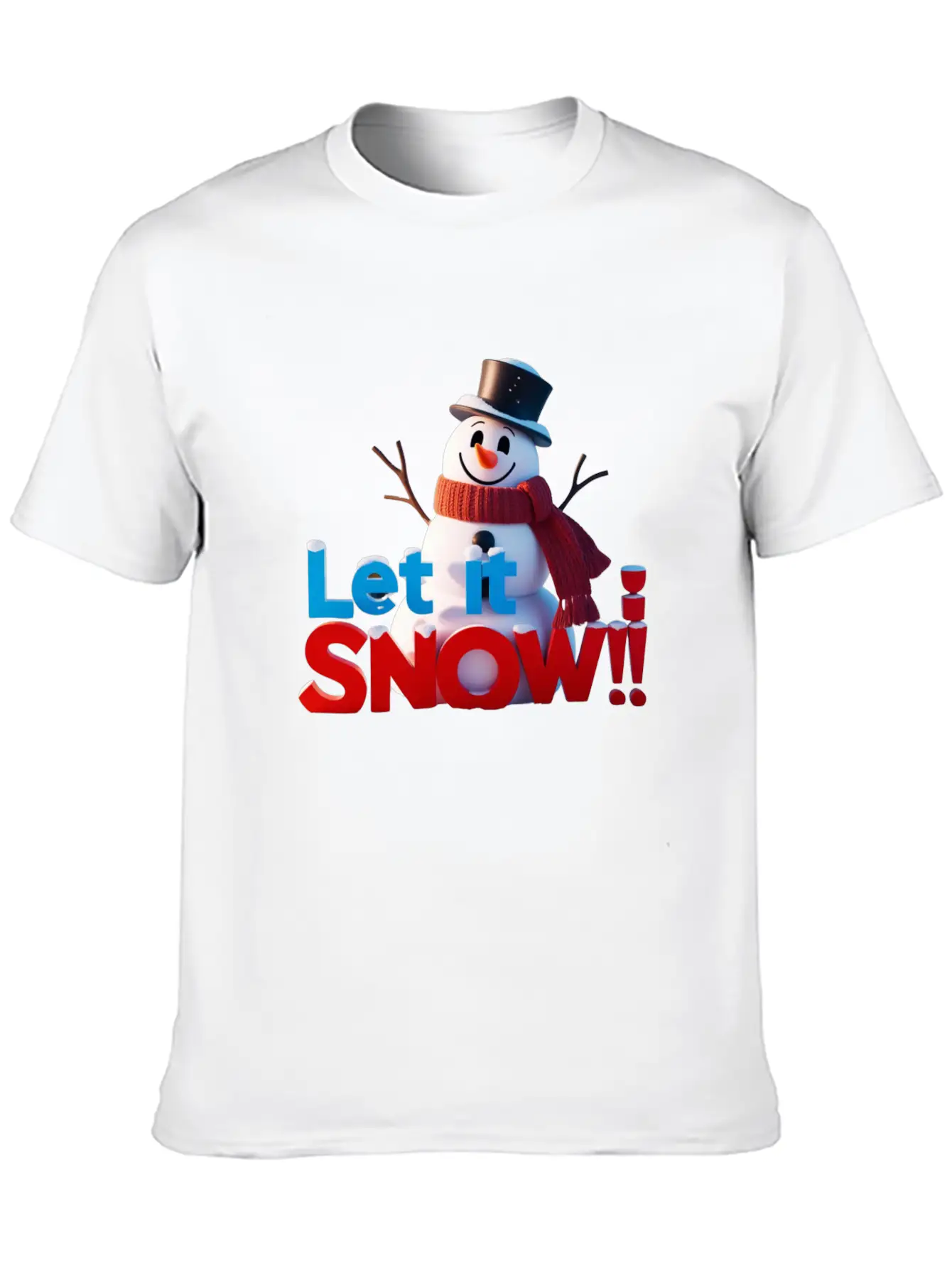 Let It Snow! Festive Cartoon Snowman Winter Design Unisex Short Sleeve Soft Cotton T-Shirt – Casual Everyday Wear