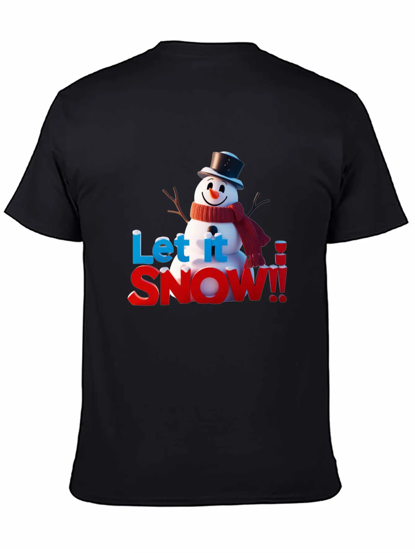 Let It Snow! Festive Cartoon Snowman Winter Design Unisex Short Sleeve Soft Cotton T-Shirt – Casual Everyday Wear
