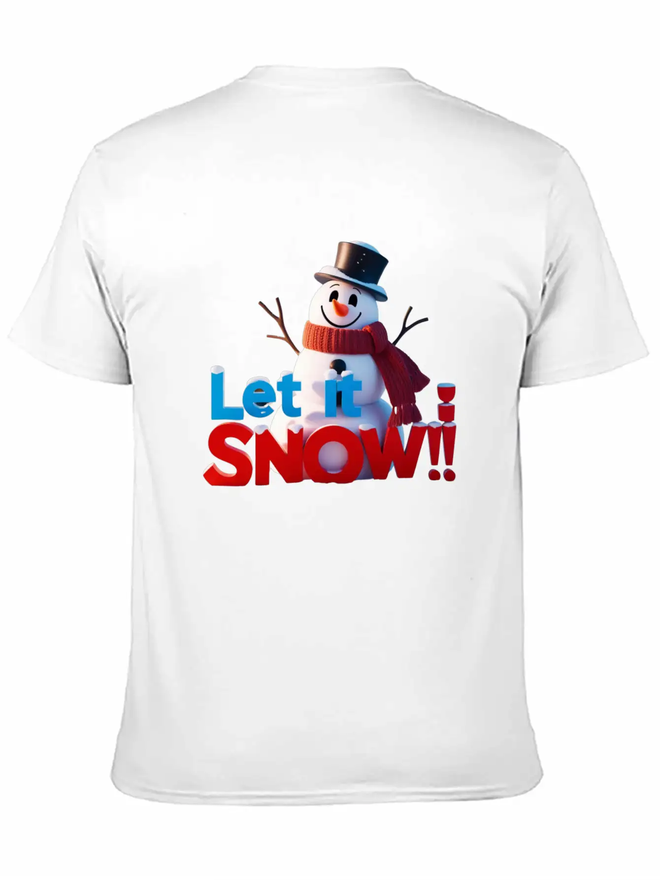Let It Snow! Festive Cartoon Snowman Winter Design Unisex Short Sleeve Soft Cotton T-Shirt – Casual Everyday Wear