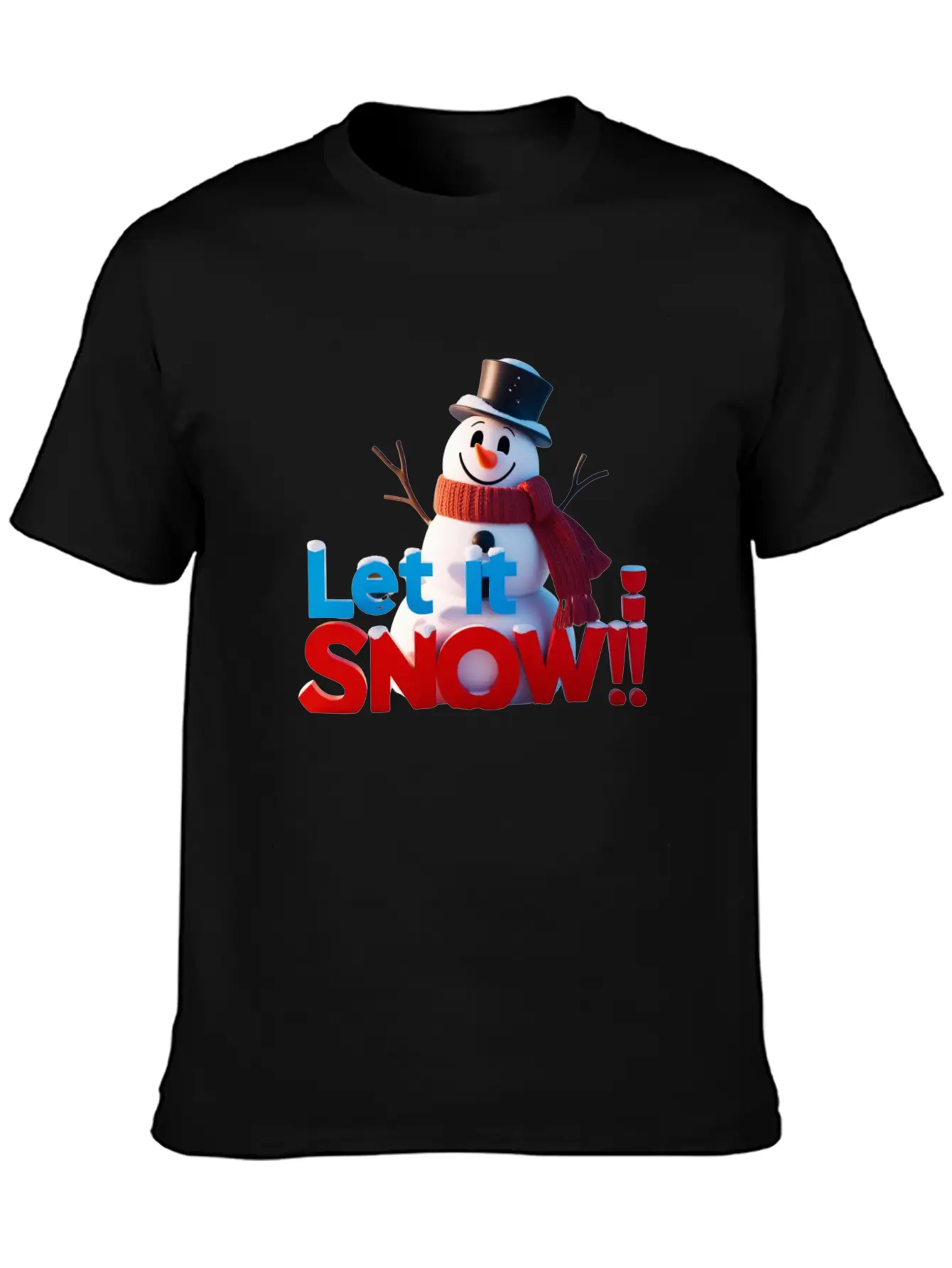Let It Snow! Festive Cartoon Snowman Winter Design Unisex Short Sleeve Soft Cotton T-Shirt – Casual Everyday Wear