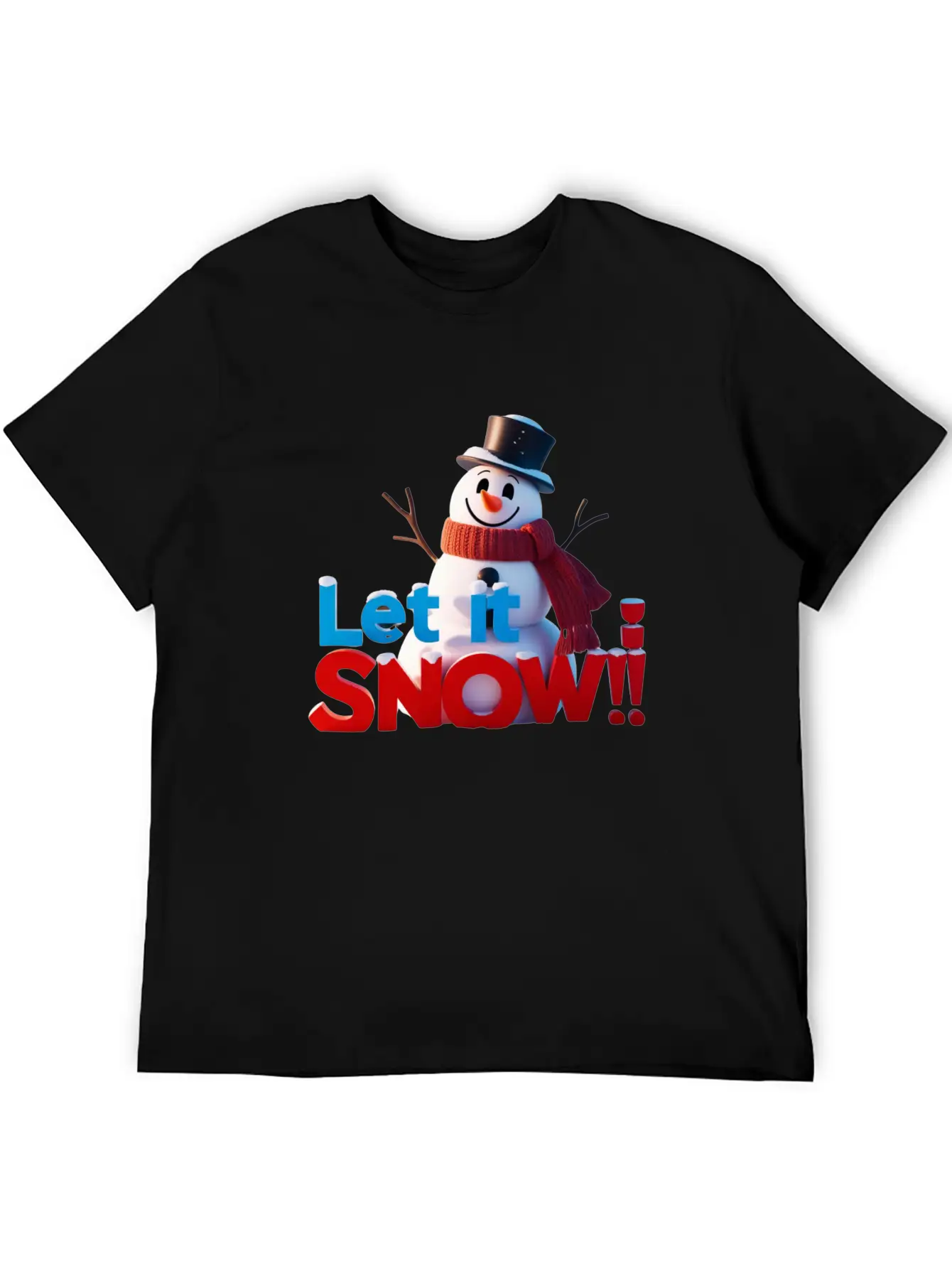 Let It Snow! Festive Cartoon Snowman Winter Design Unisex Short Sleeve Soft Cotton T-Shirt – Casual Everyday Wear