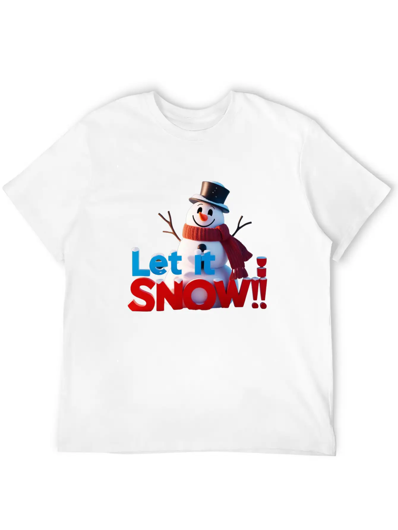 Let It Snow! Festive Cartoon Snowman Winter Design Unisex Short Sleeve Soft Cotton T-Shirt – Casual Everyday Wear
