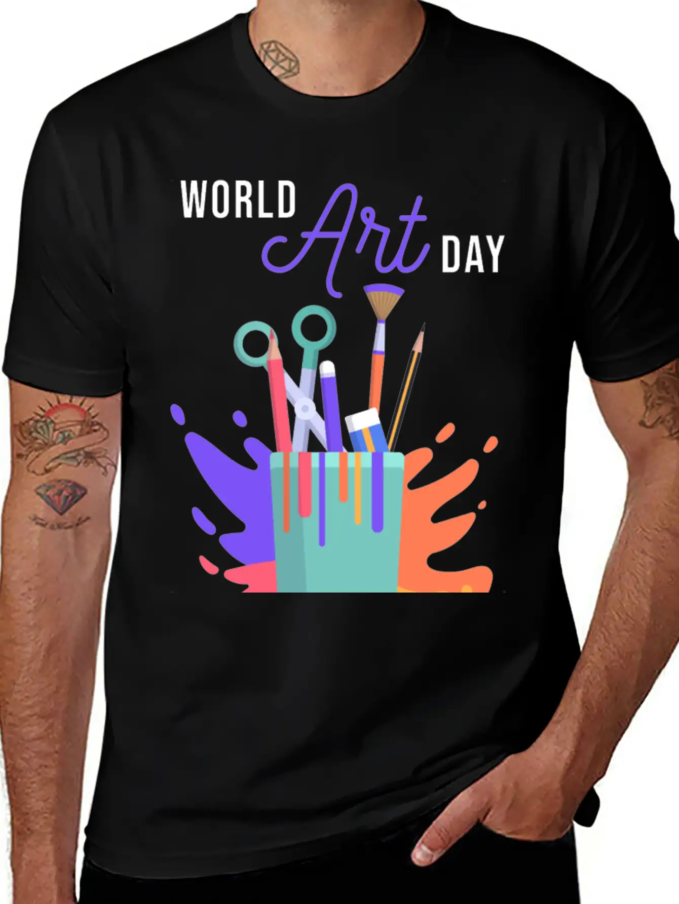 Let's Celebrate The Day, Art Day Unisex Short Sleeve Soft Cotton T-Shirt – Casual Everyday Wear