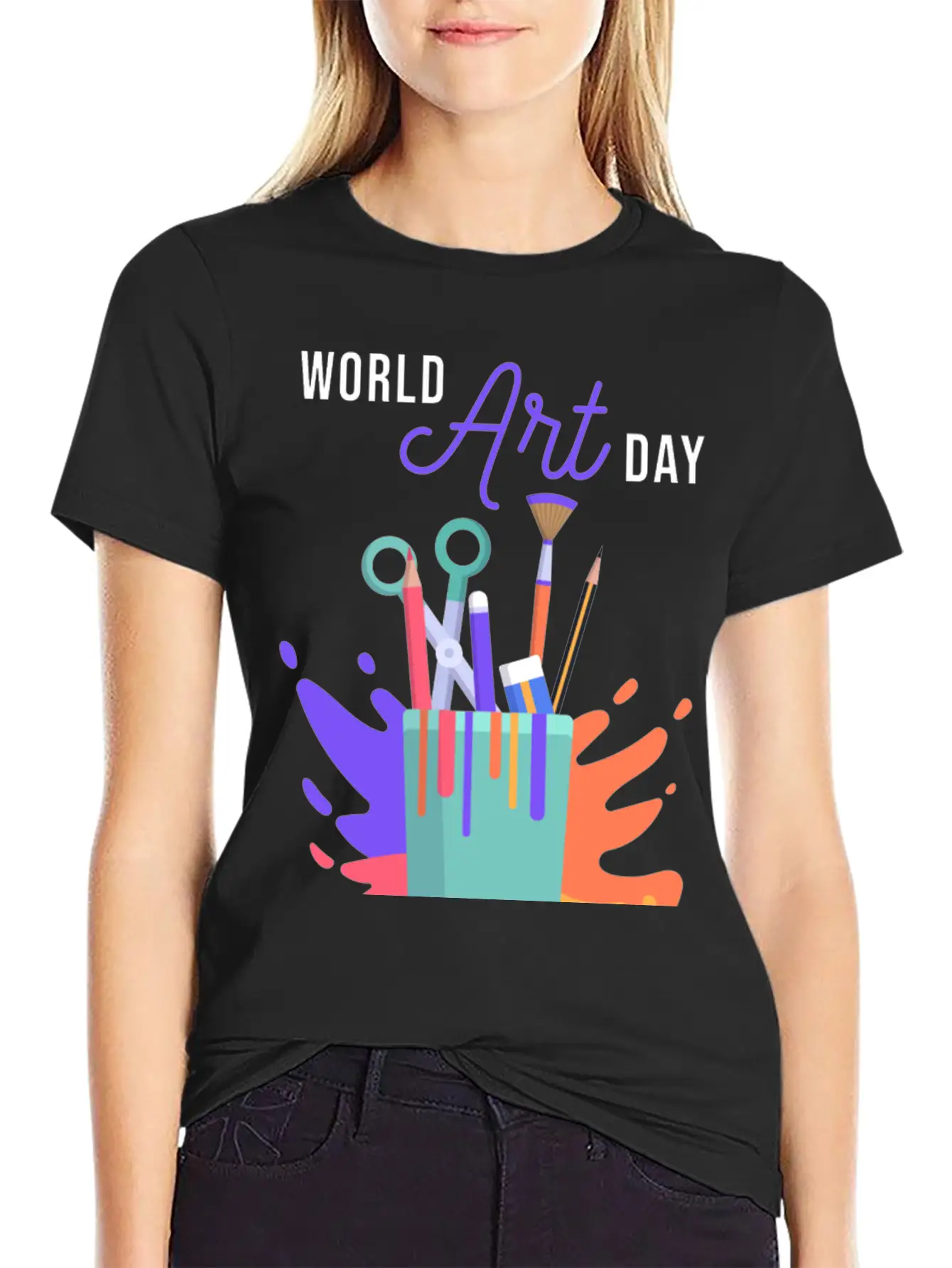 Let's Celebrate The Day, Art Day Unisex Short Sleeve Soft Cotton T-Shirt – Casual Everyday Wear