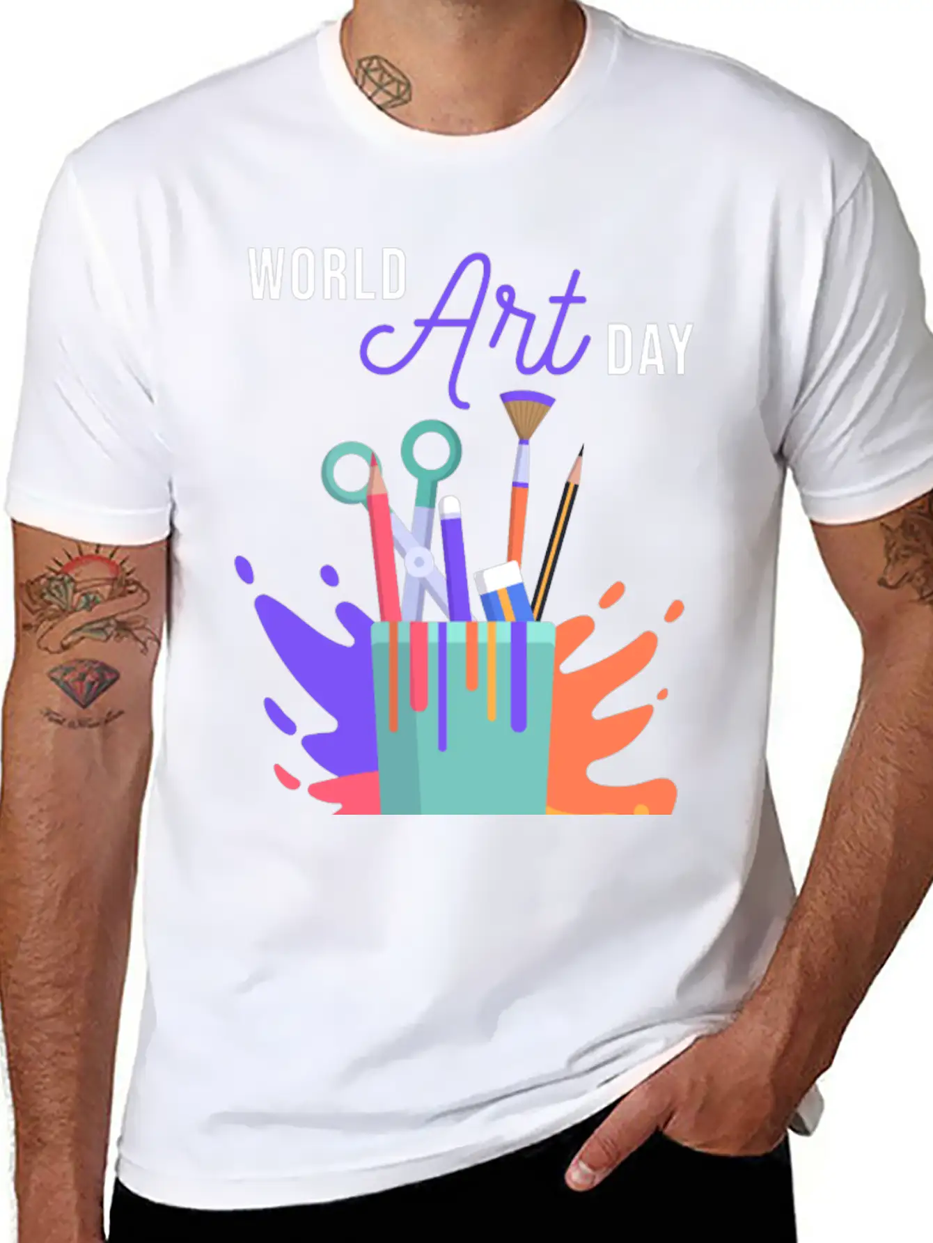 Let's Celebrate The Day, Art Day Unisex Short Sleeve Soft Cotton T-Shirt – Casual Everyday Wear