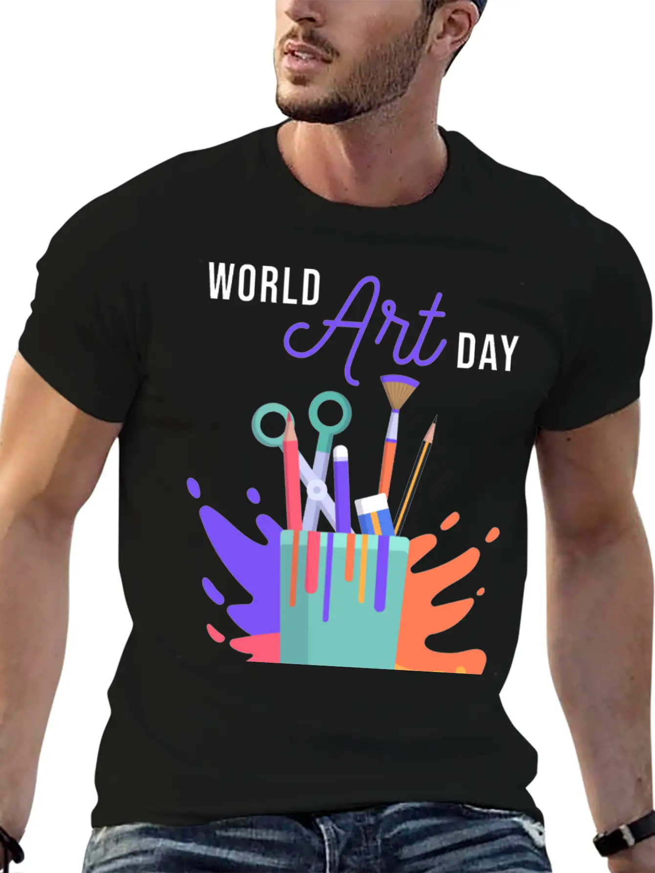 Let's Celebrate The Day, Art Day Unisex Short Sleeve Soft Cotton T-Shirt – Casual Everyday Wear