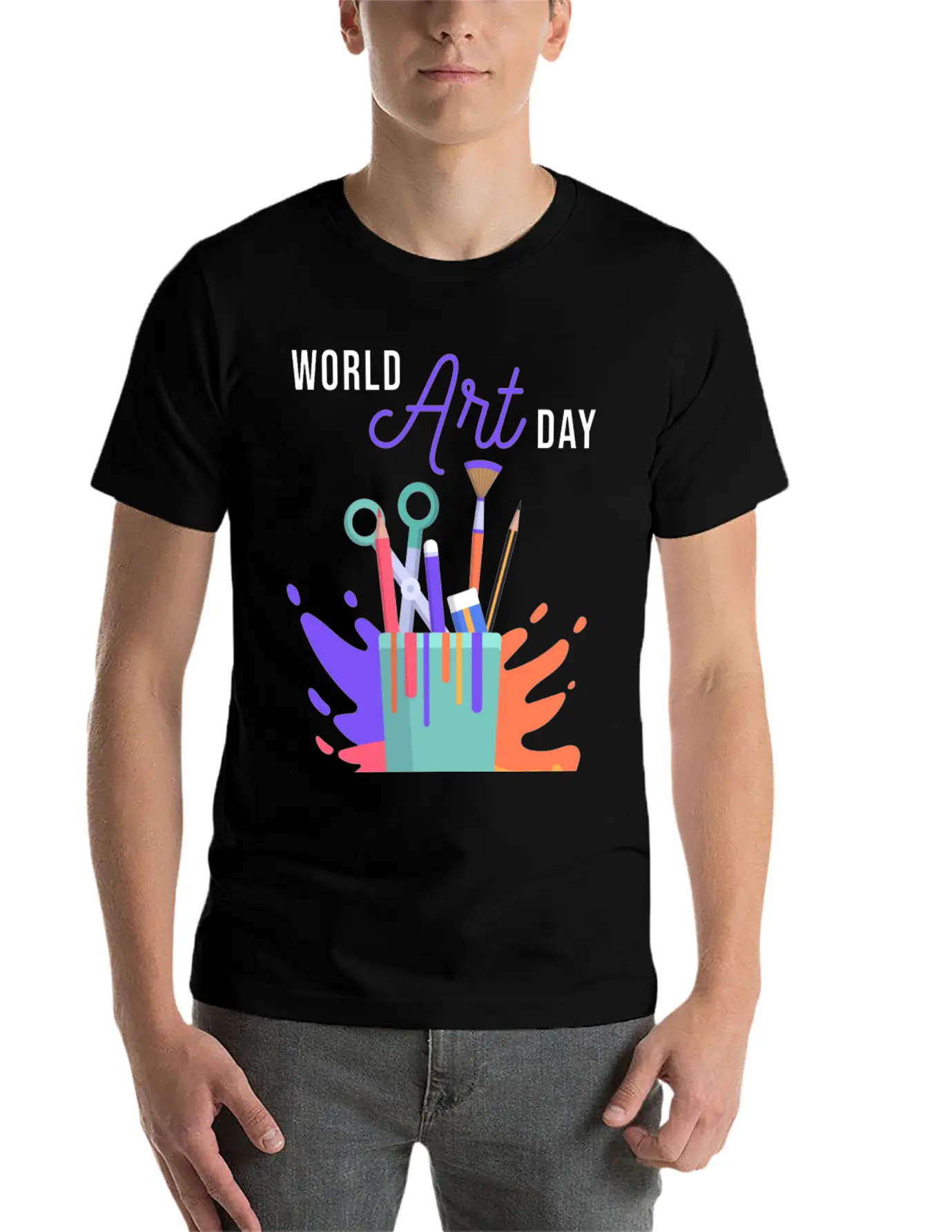 Let's Celebrate The Day, Art Day Unisex Short Sleeve Soft Cotton T-Shirt – Casual Everyday Wear