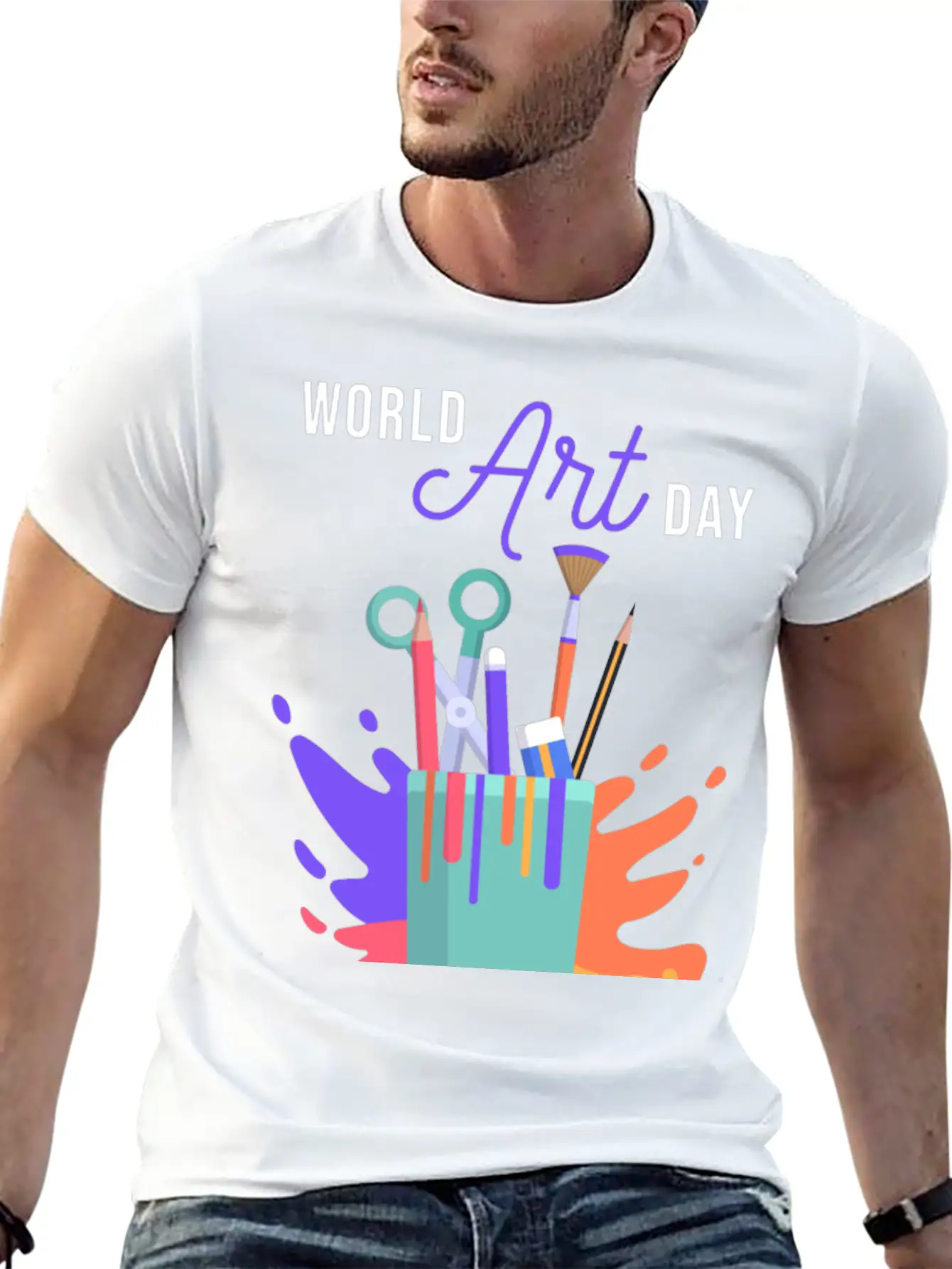 Let's Celebrate The Day, Art Day Unisex Short Sleeve Soft Cotton T-Shirt – Casual Everyday Wear