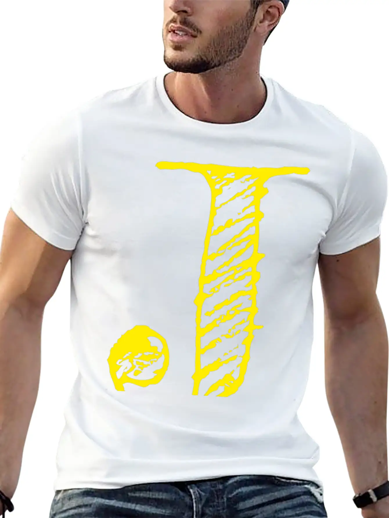 Letter J Oversized Hand-drawn Writing Stylish Everyday T-Shirt – Unisex Basic Cotton Tee