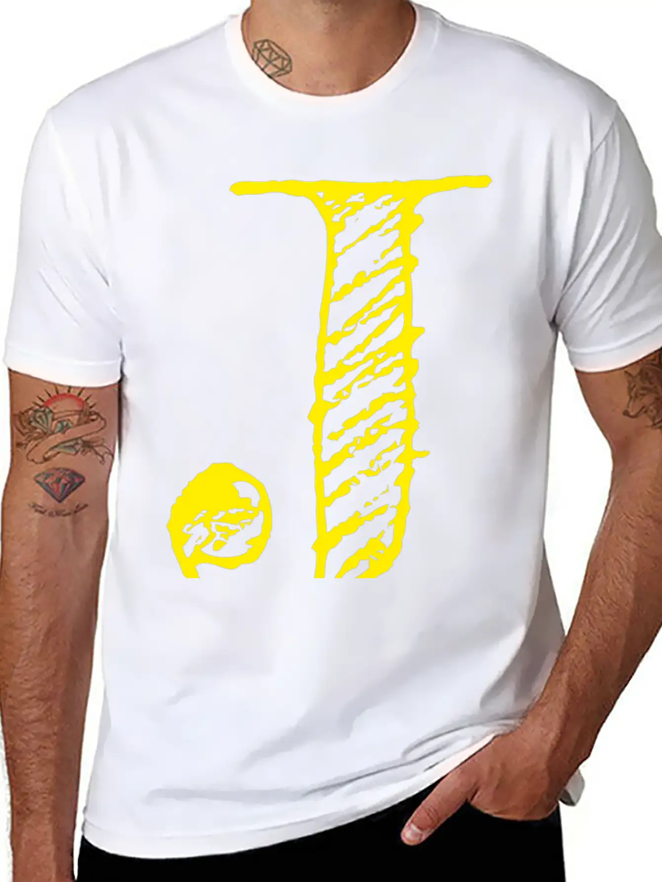 Letter J Oversized Hand-drawn Writing Stylish Everyday T-Shirt – Unisex Basic Cotton Tee