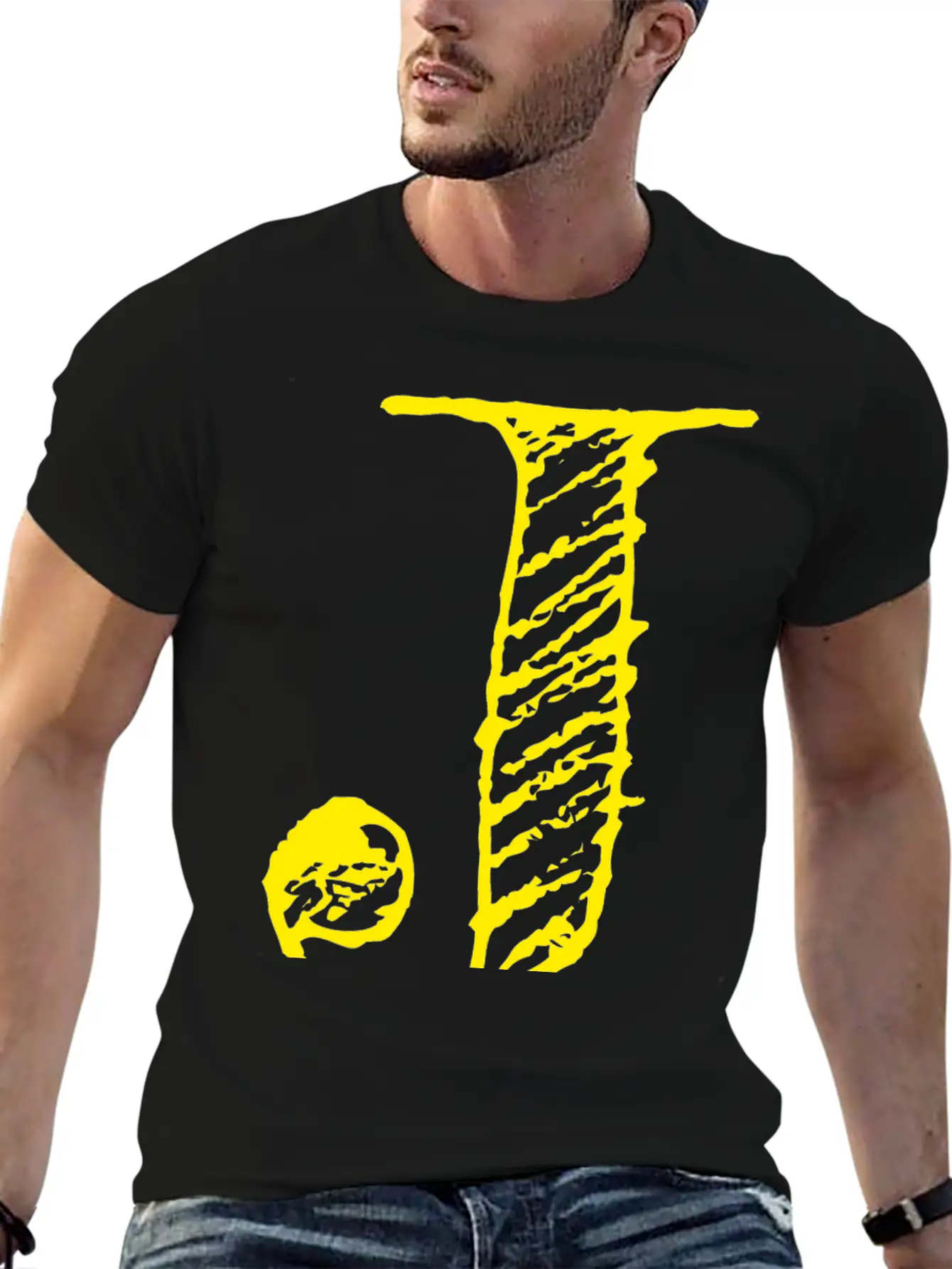 Letter J Oversized Hand-drawn Writing Stylish Everyday T-Shirt – Unisex Basic Cotton Tee
