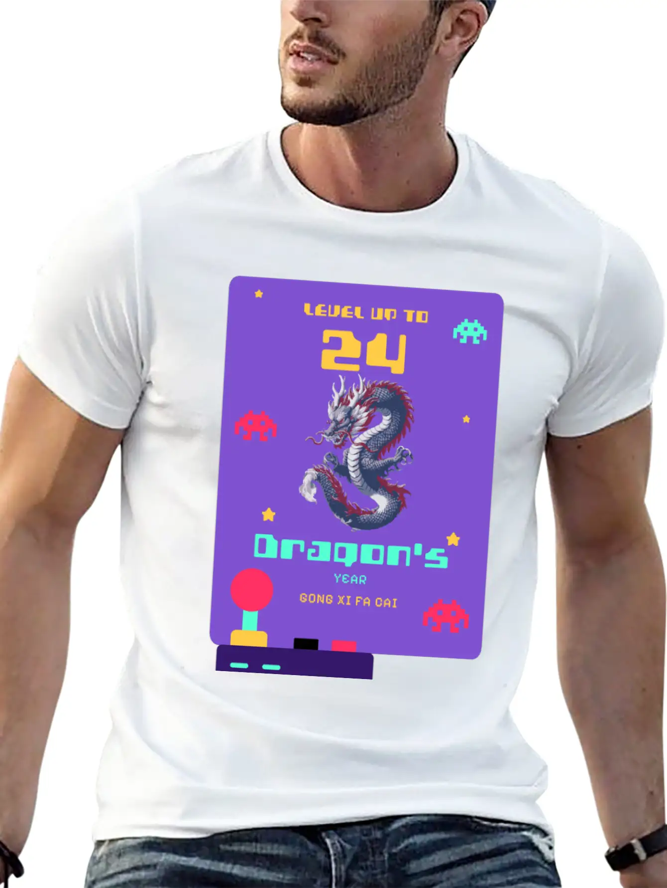 Level Up To 2024: Pixel Dragon's Retro Year Tee Basic Graphic T-Shirt – Daily Comfort In Soft Cotton