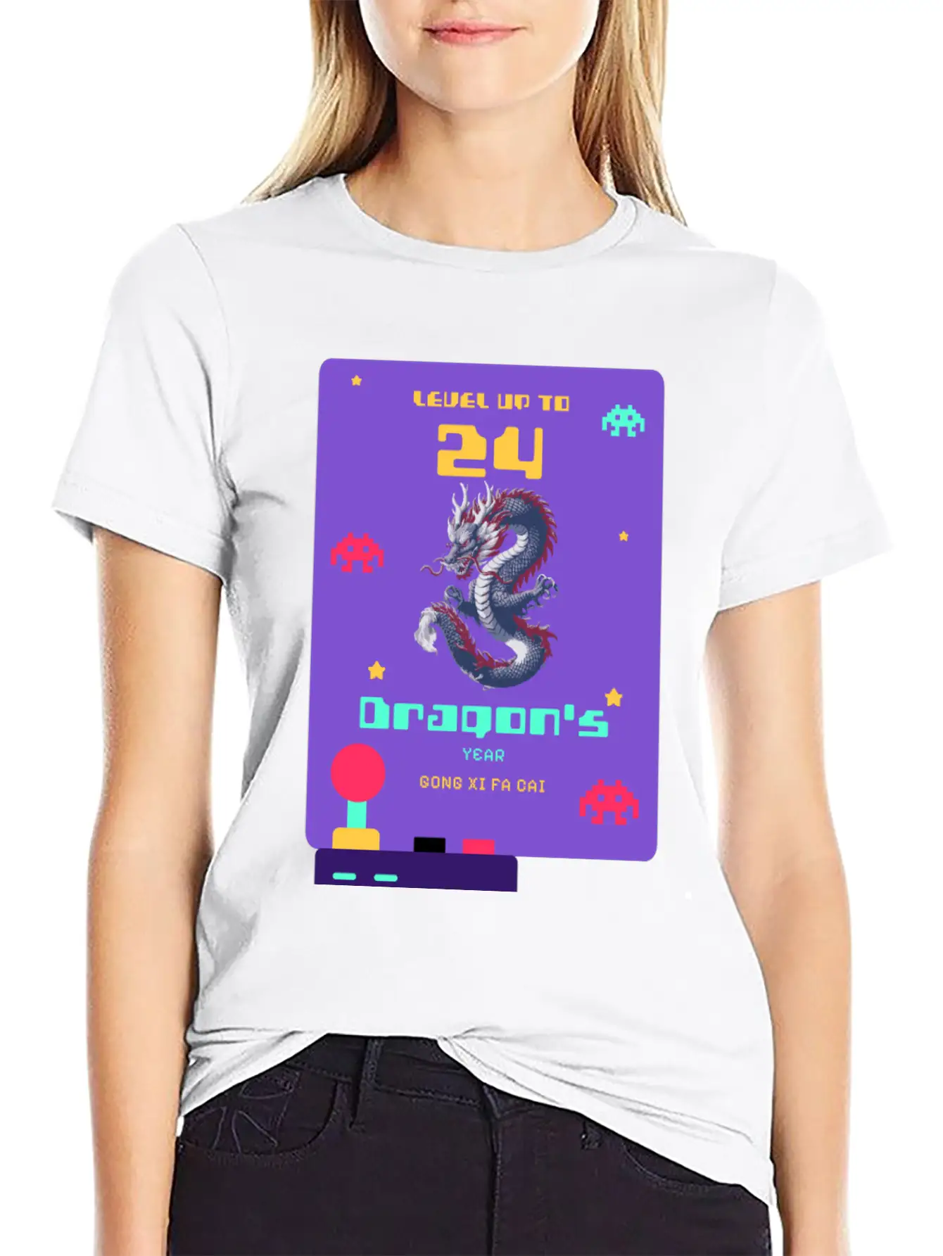 Level Up To 2024: Pixel Dragon's Retro Year Tee Basic Graphic T-Shirt – Daily Comfort In Soft Cotton