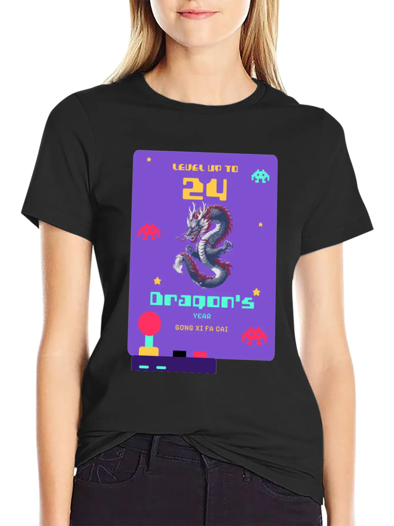 Level Up To 2024: Pixel Dragon's Retro Year Tee Basic Graphic T-Shirt – Daily Comfort In Soft Cotton