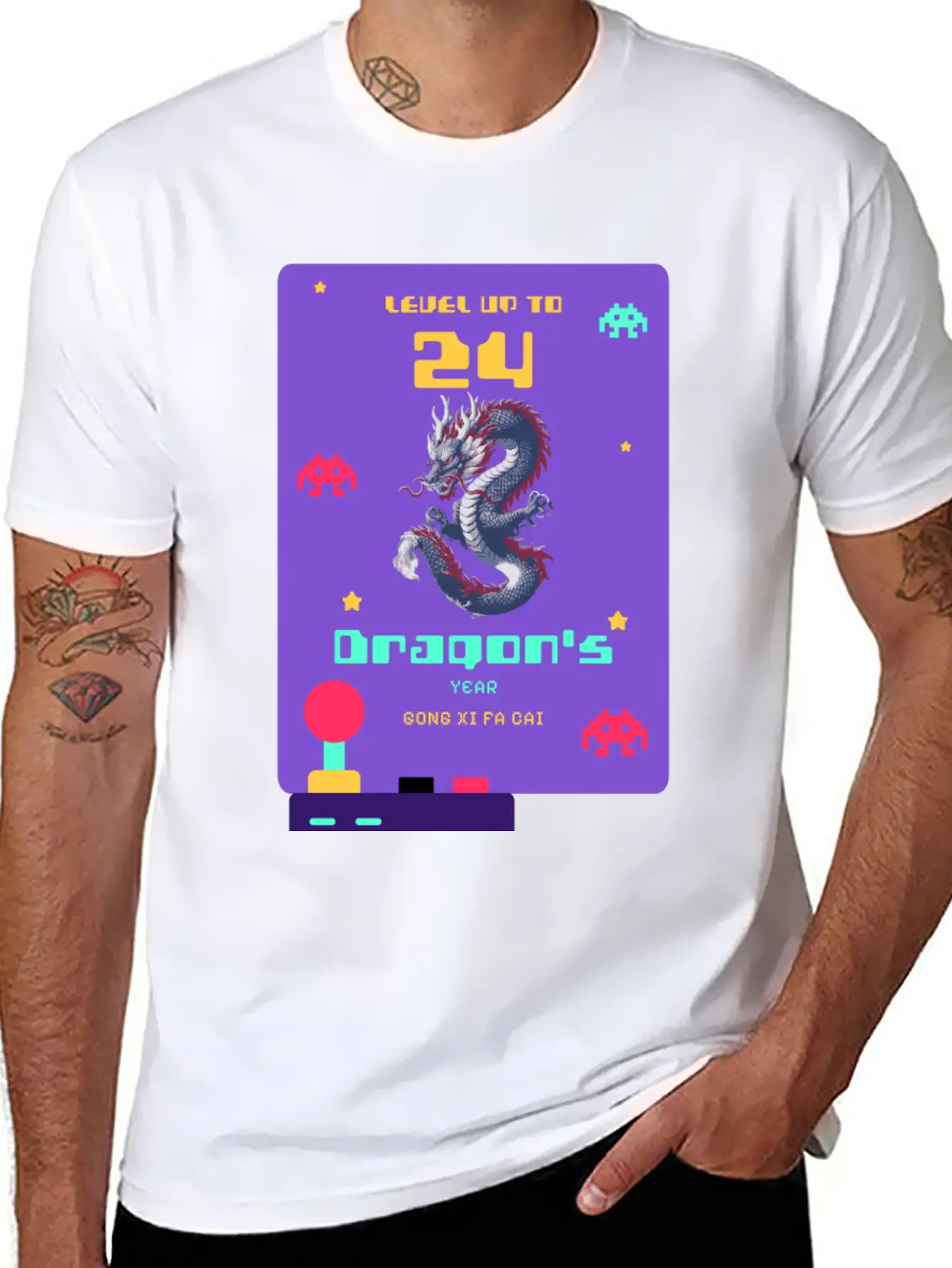 Level Up To 2024: Pixel Dragon's Retro Year Tee Basic Graphic T-Shirt – Daily Comfort In Soft Cotton