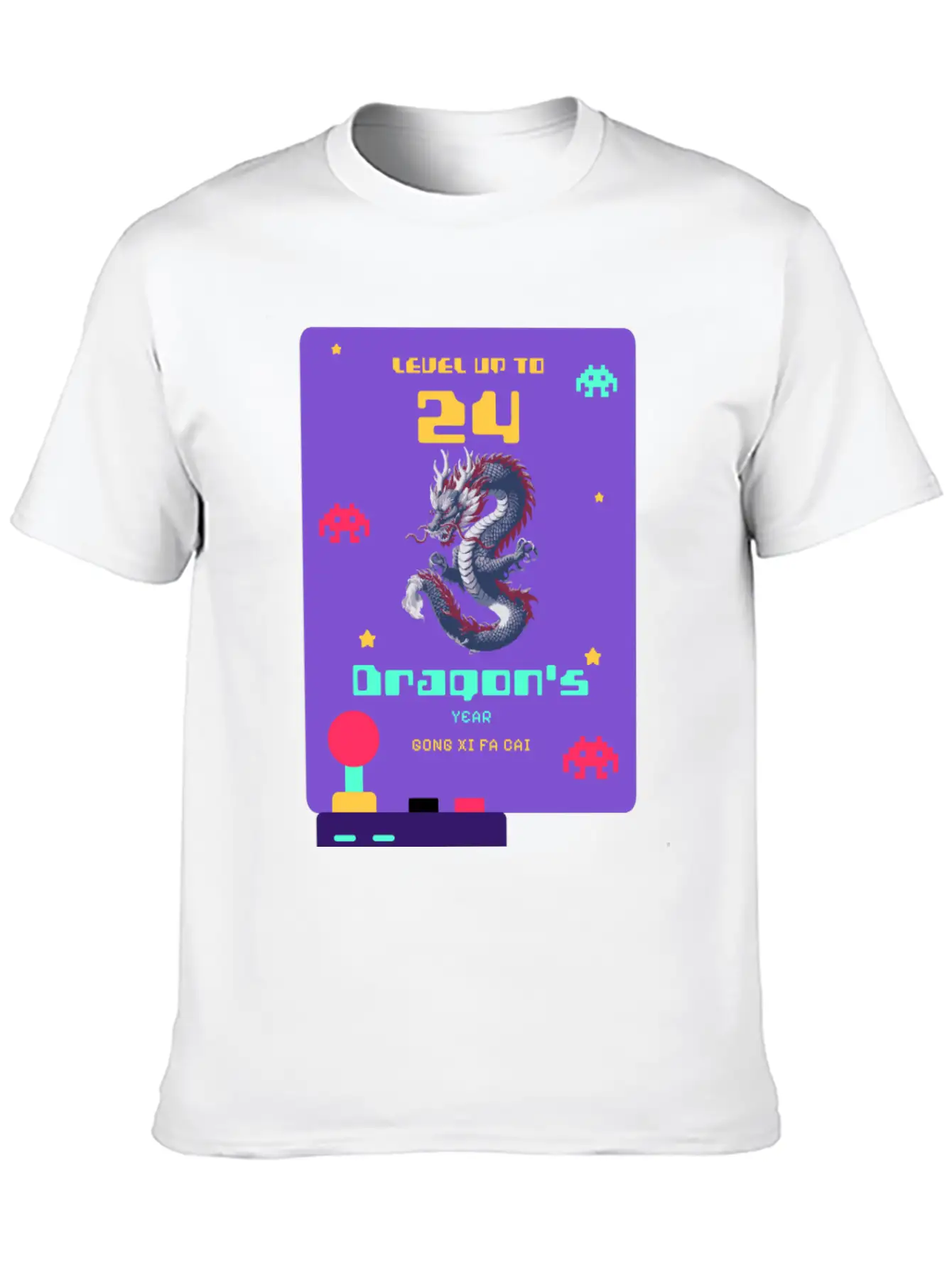 Level Up To 2024: Pixel Dragon's Retro Year Tee Basic Graphic T-Shirt – Daily Comfort In Soft Cotton