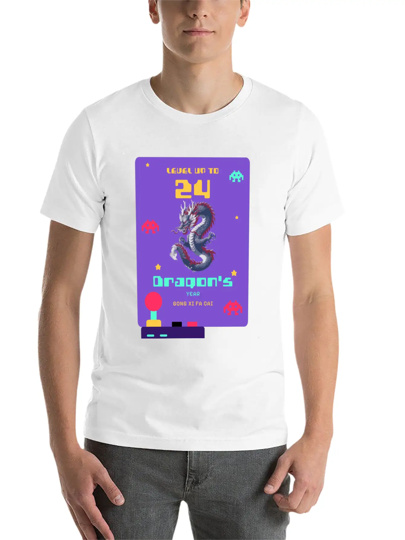 Level Up To 2024: Pixel Dragon's Retro Year Tee Basic Graphic T-Shirt – Daily Comfort In Soft Cotton