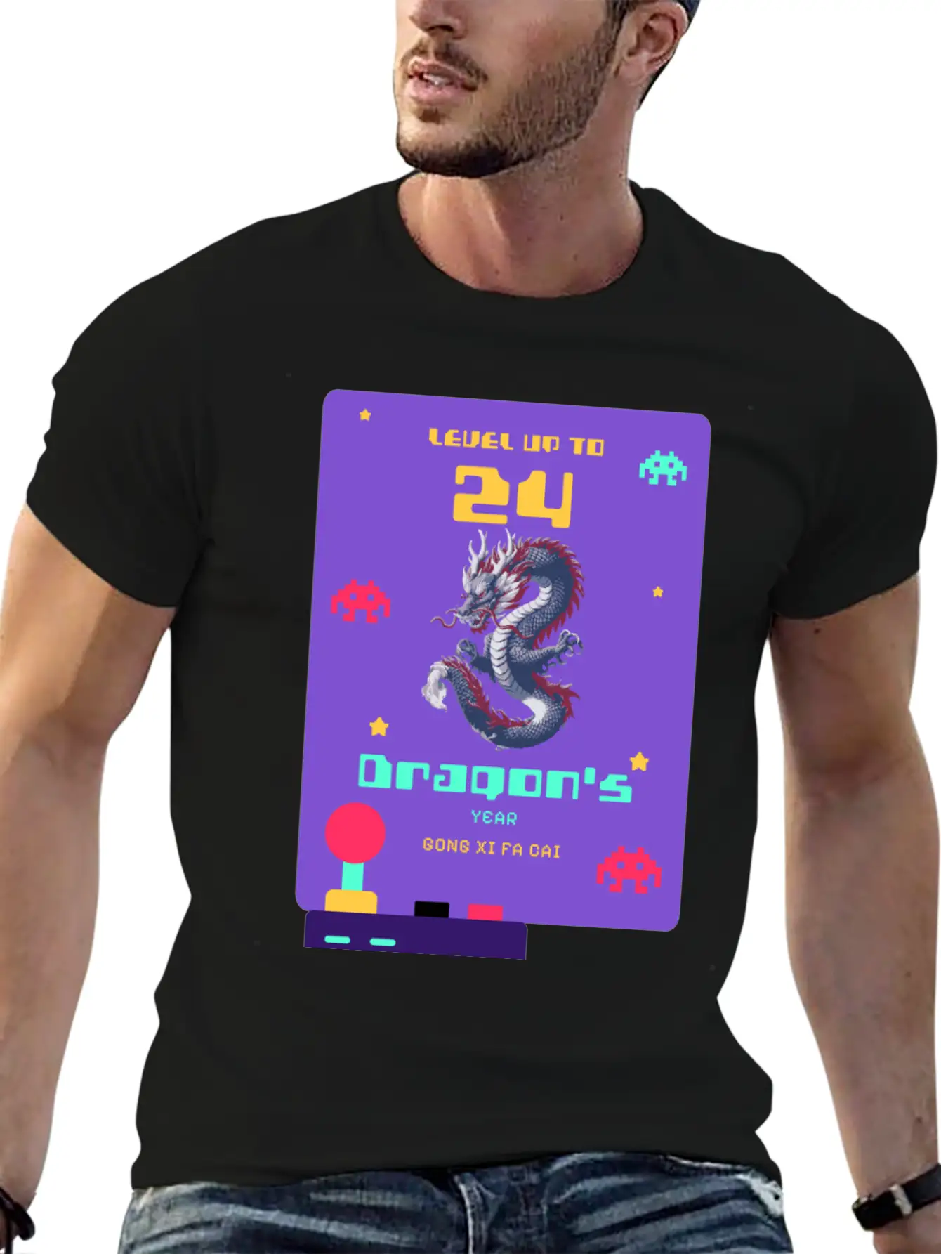 Level Up To 2024: Pixel Dragon's Retro Year Tee Basic Graphic T-Shirt – Daily Comfort In Soft Cotton