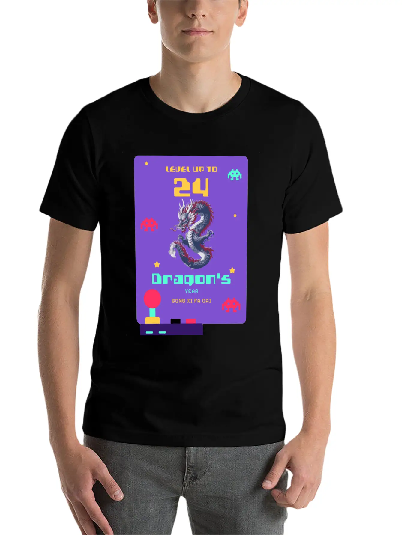 Level Up To 2024: Pixel Dragon's Retro Year Tee Basic Graphic T-Shirt – Daily Comfort In Soft Cotton