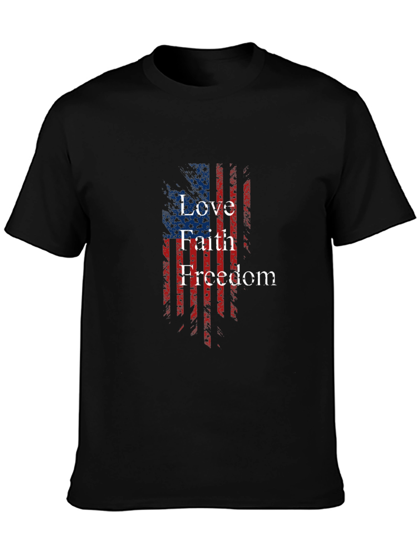 Patriotic Love Faith Freedom USA Flag Graphic T-Shirt