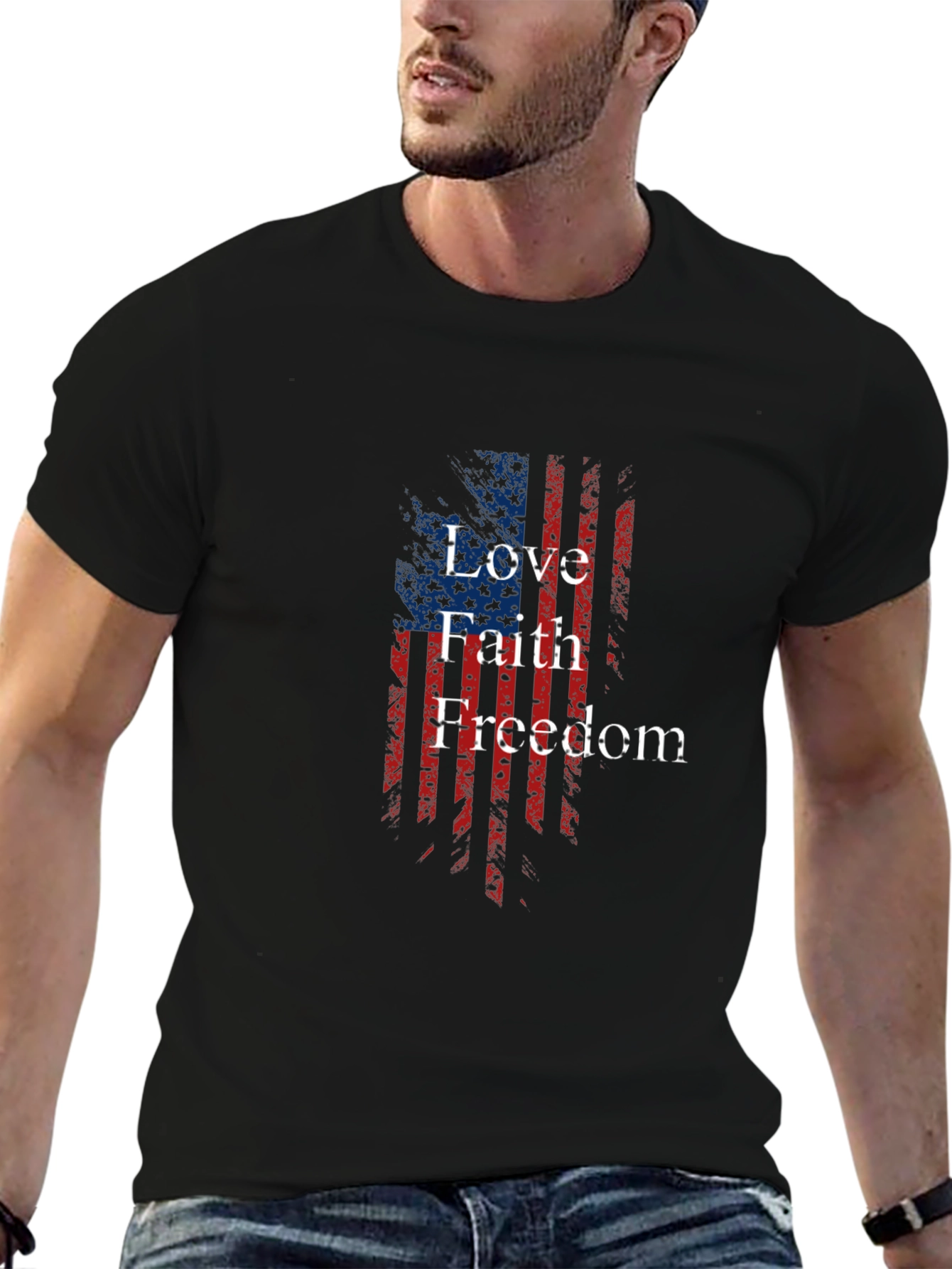 Patriotic Love Faith Freedom USA Flag Graphic T-Shirt