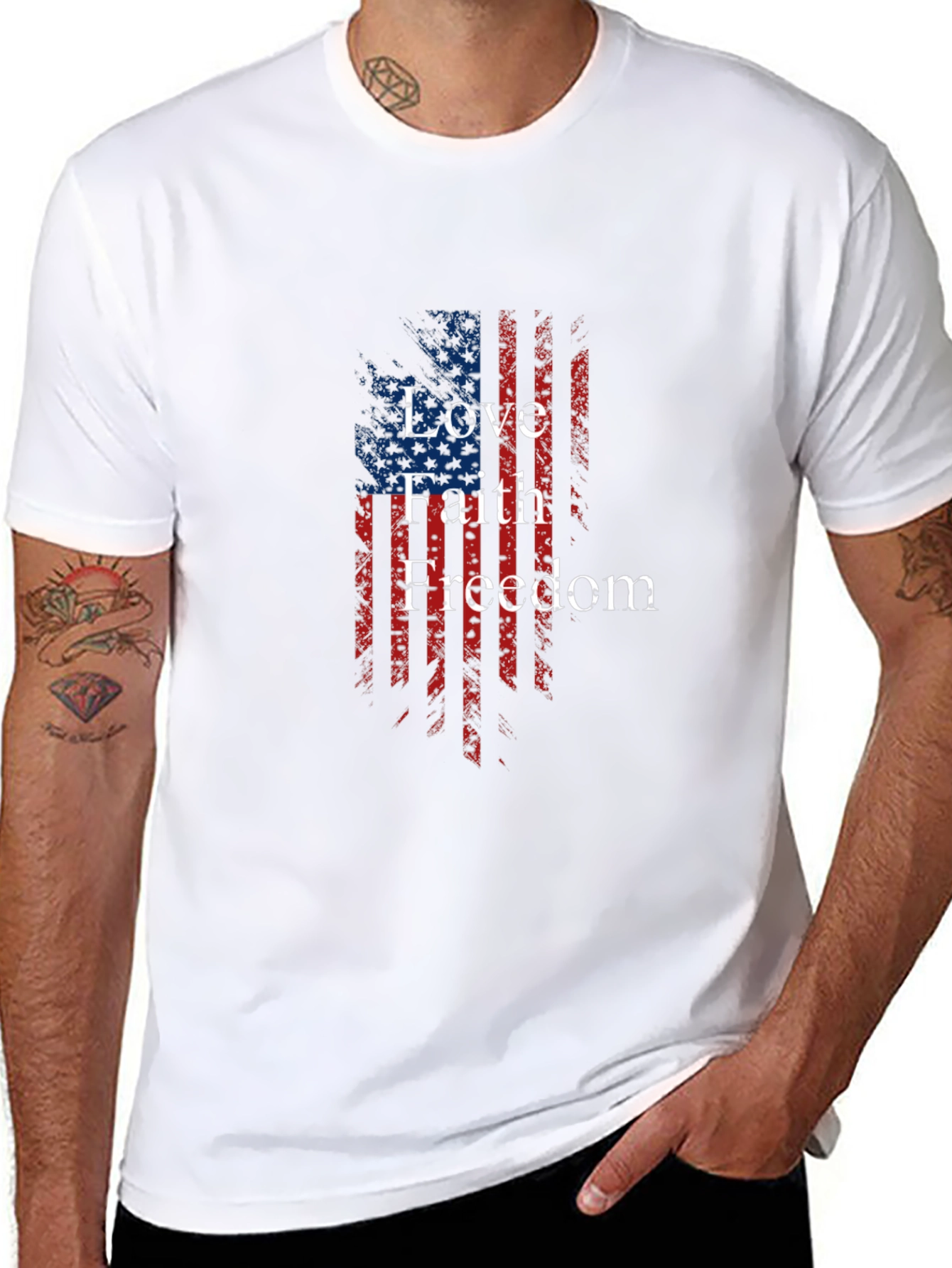 Patriotic Love Faith Freedom USA Flag Graphic T-Shirt