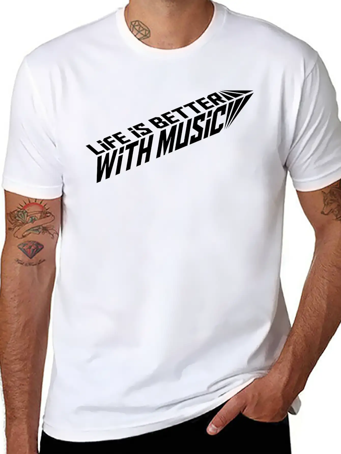 Life Is Better With Music Arrow Cool Party Logo Ce Stylish Everyday T-Shirt – Unisex Basic Cotton Tee