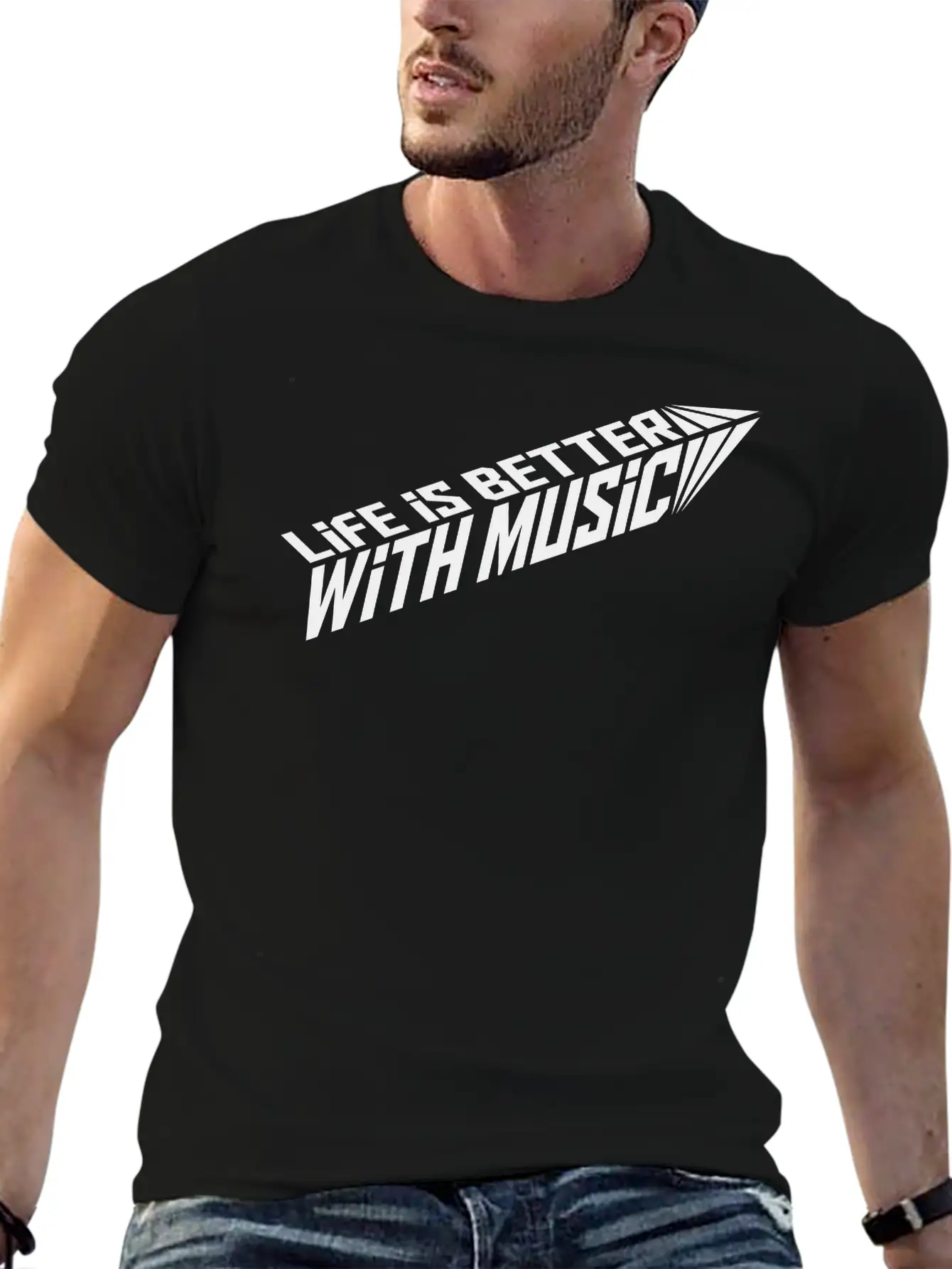 Life Is Better With Music Arrow Cool Party Logo Ce Stylish Everyday T-Shirt – Unisex Basic Cotton Tee