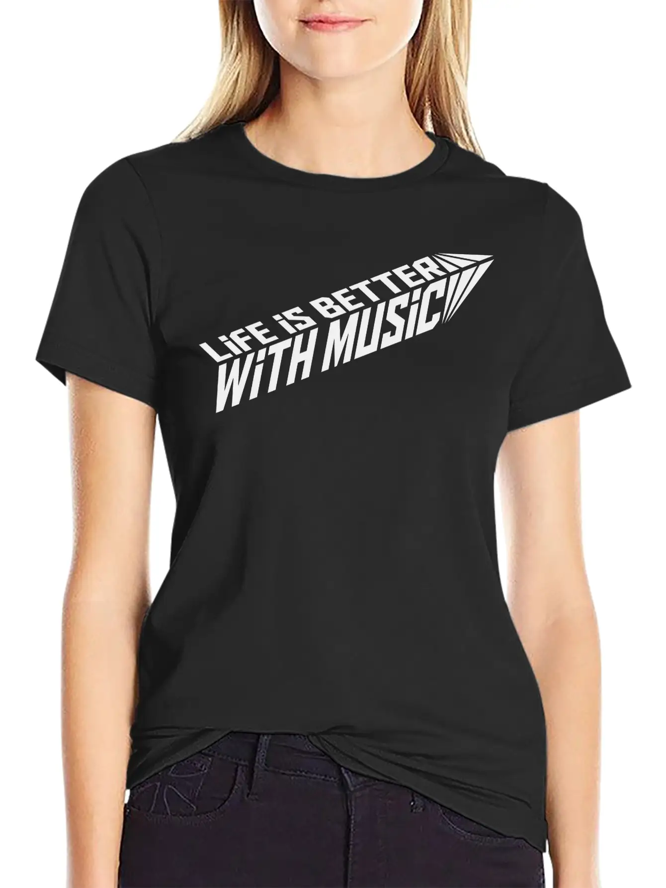 Life Is Better With Music Arrow Cool Party Logo Ce Stylish Everyday T-Shirt – Unisex Basic Cotton Tee