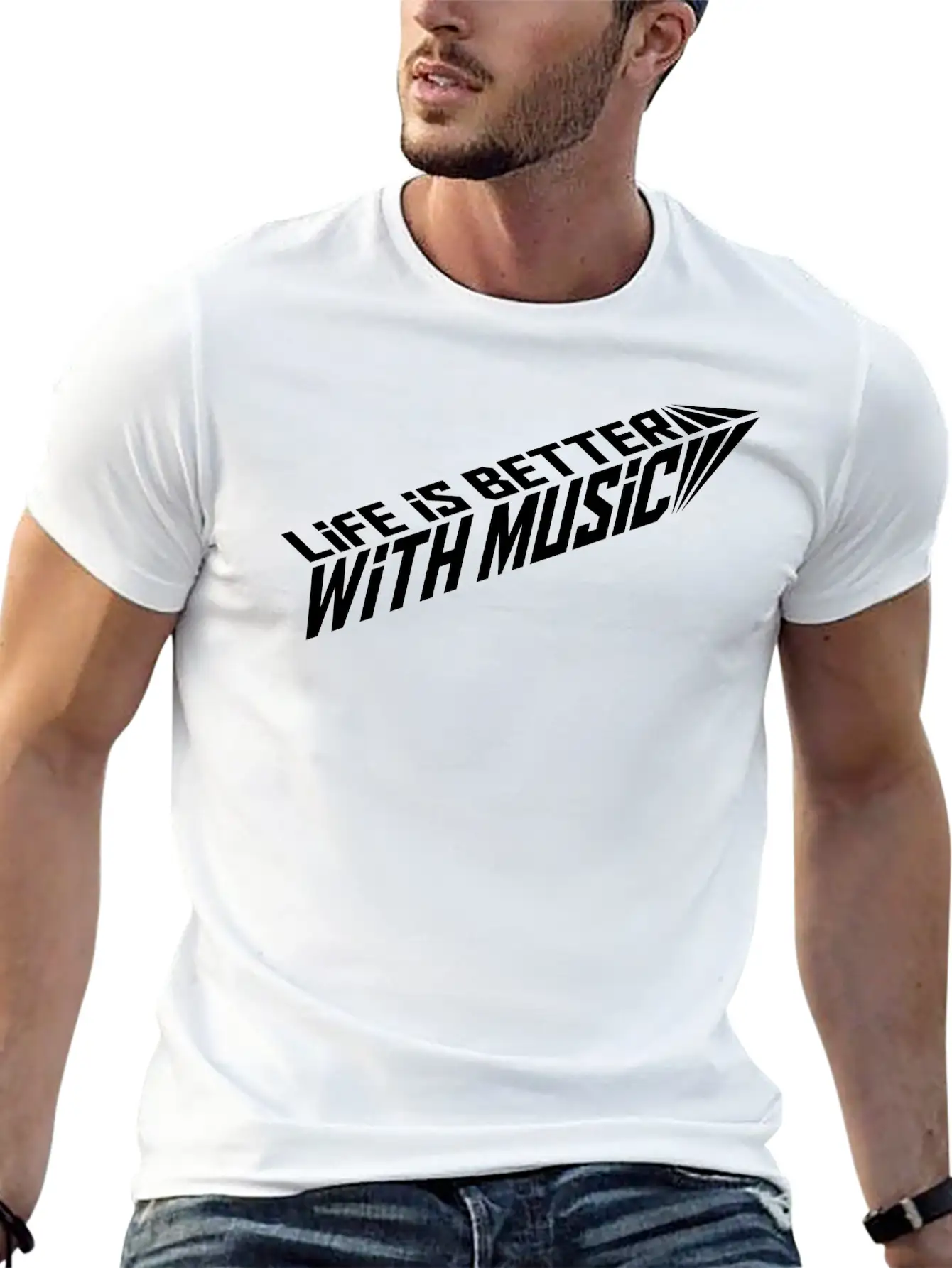 Life Is Better With Music Arrow Cool Party Logo Ce Stylish Everyday T-Shirt – Unisex Basic Cotton Tee