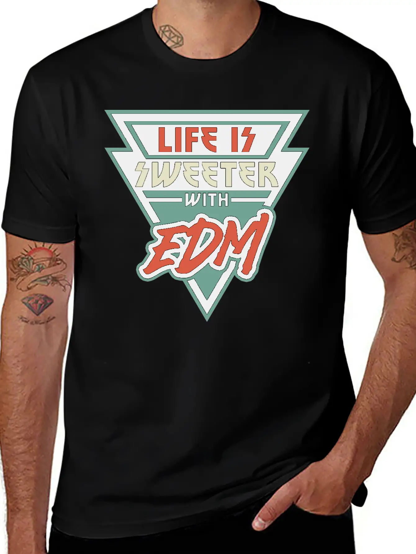 Life Is Sweeter With EDM Vibe Triangle Unisex Short Sleeve Soft Cotton T-Shirt – Casual Everyday Wear