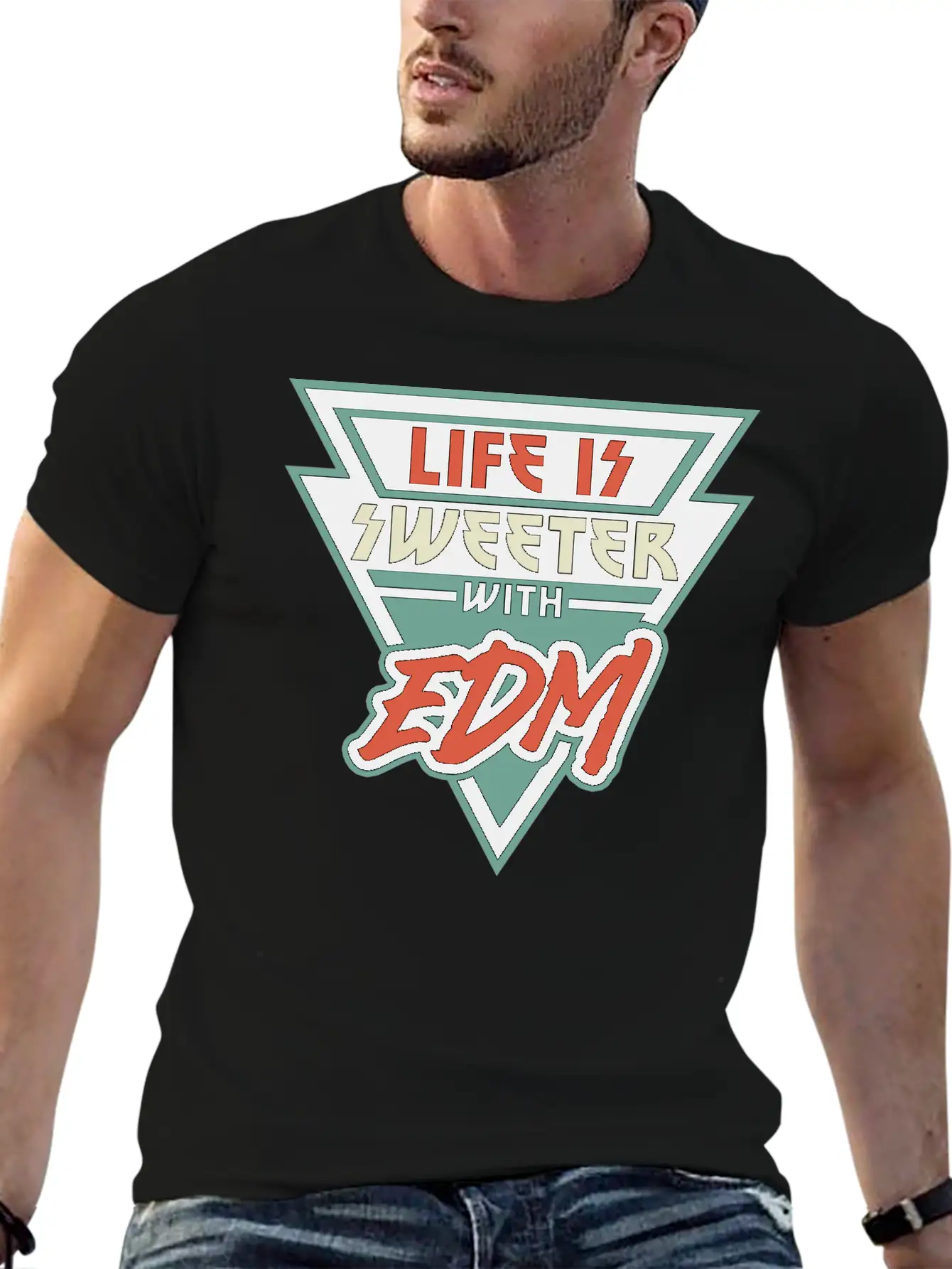 Life Is Sweeter With EDM Vibe Triangle Unisex Short Sleeve Soft Cotton T-Shirt – Casual Everyday Wear