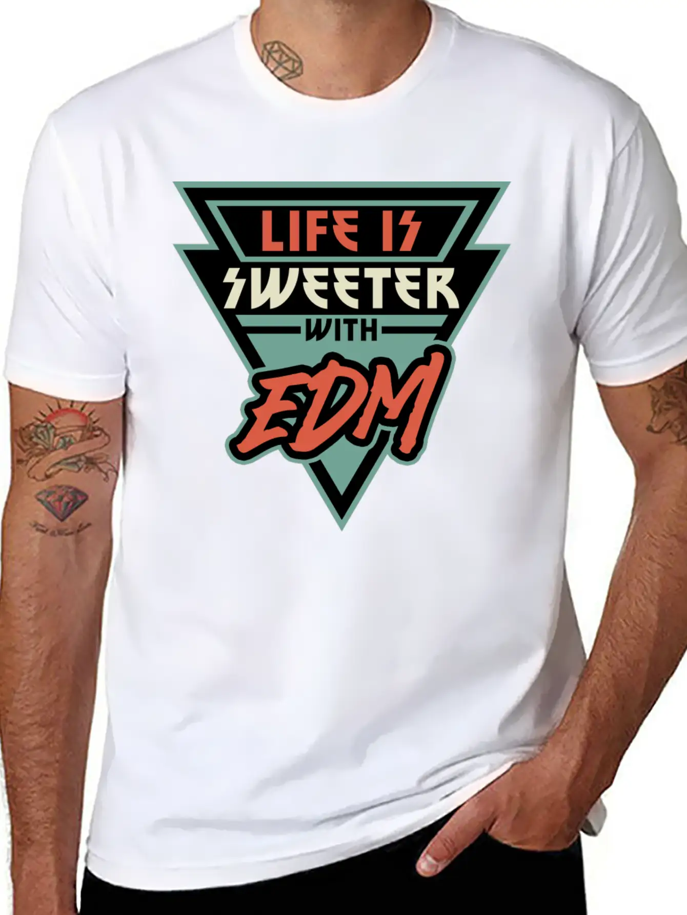Life Is Sweeter With EDM Vibe Triangle Unisex Short Sleeve Soft Cotton T-Shirt – Casual Everyday Wear