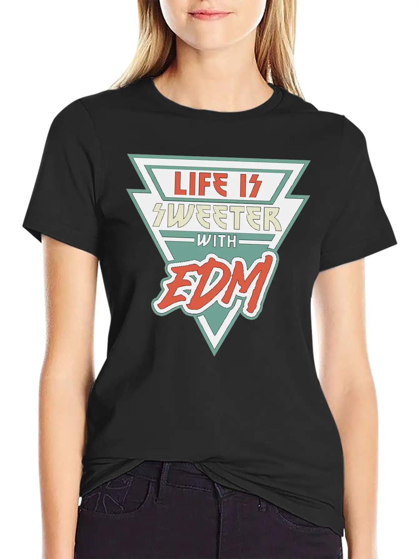 Life Is Sweeter With EDM Vibe Triangle Unisex Short Sleeve Soft Cotton T-Shirt – Casual Everyday Wear