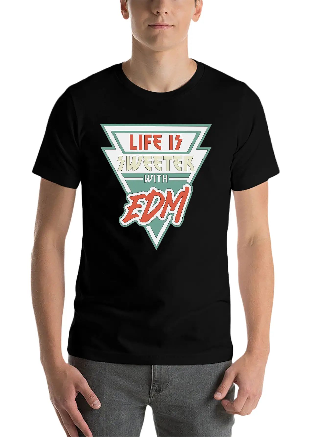 Life Is Sweeter With EDM Vibe Triangle Unisex Short Sleeve Soft Cotton T-Shirt – Casual Everyday Wear