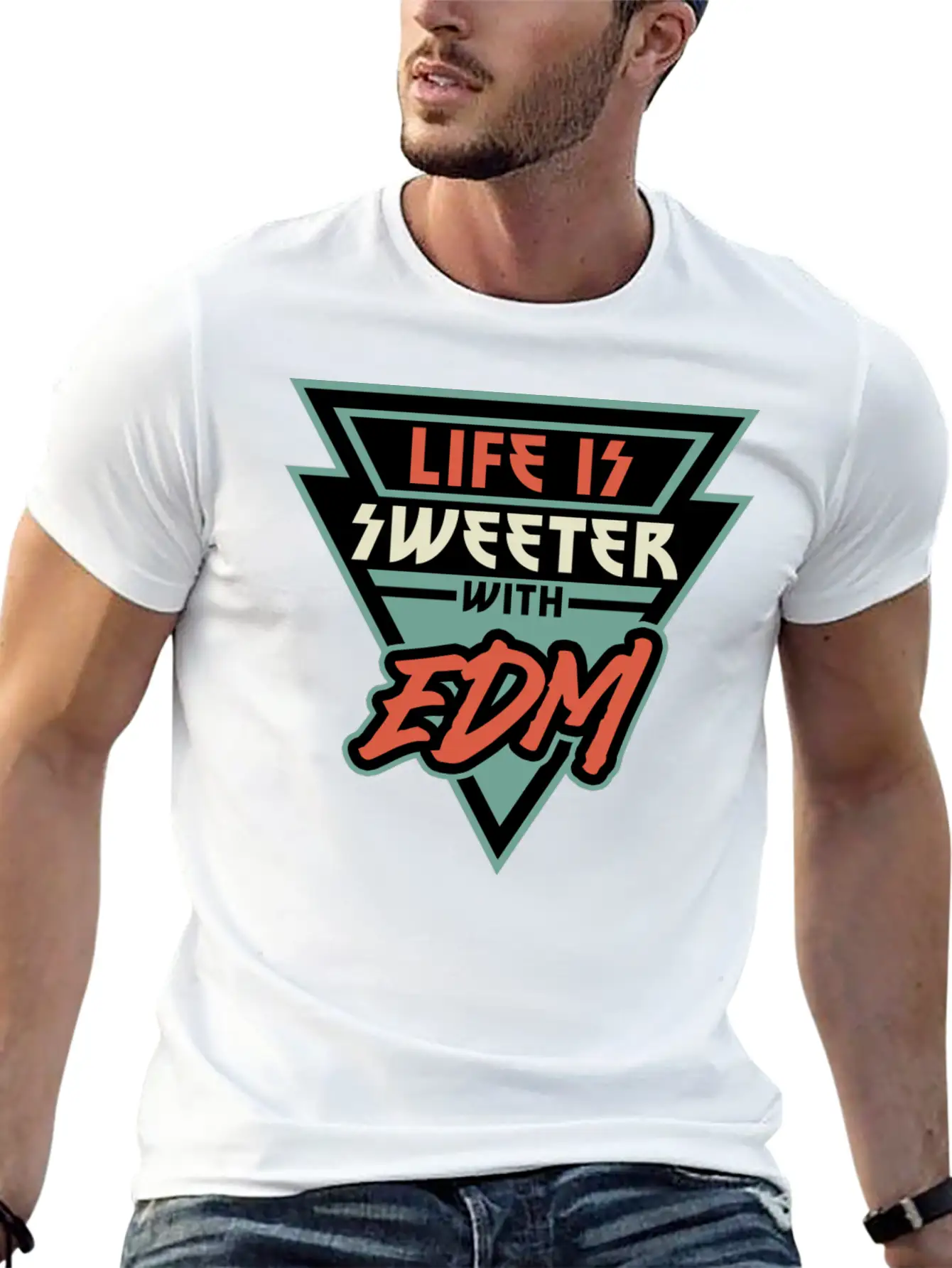 Life Is Sweeter With EDM Vibe Triangle Unisex Short Sleeve Soft Cotton T-Shirt – Casual Everyday Wear