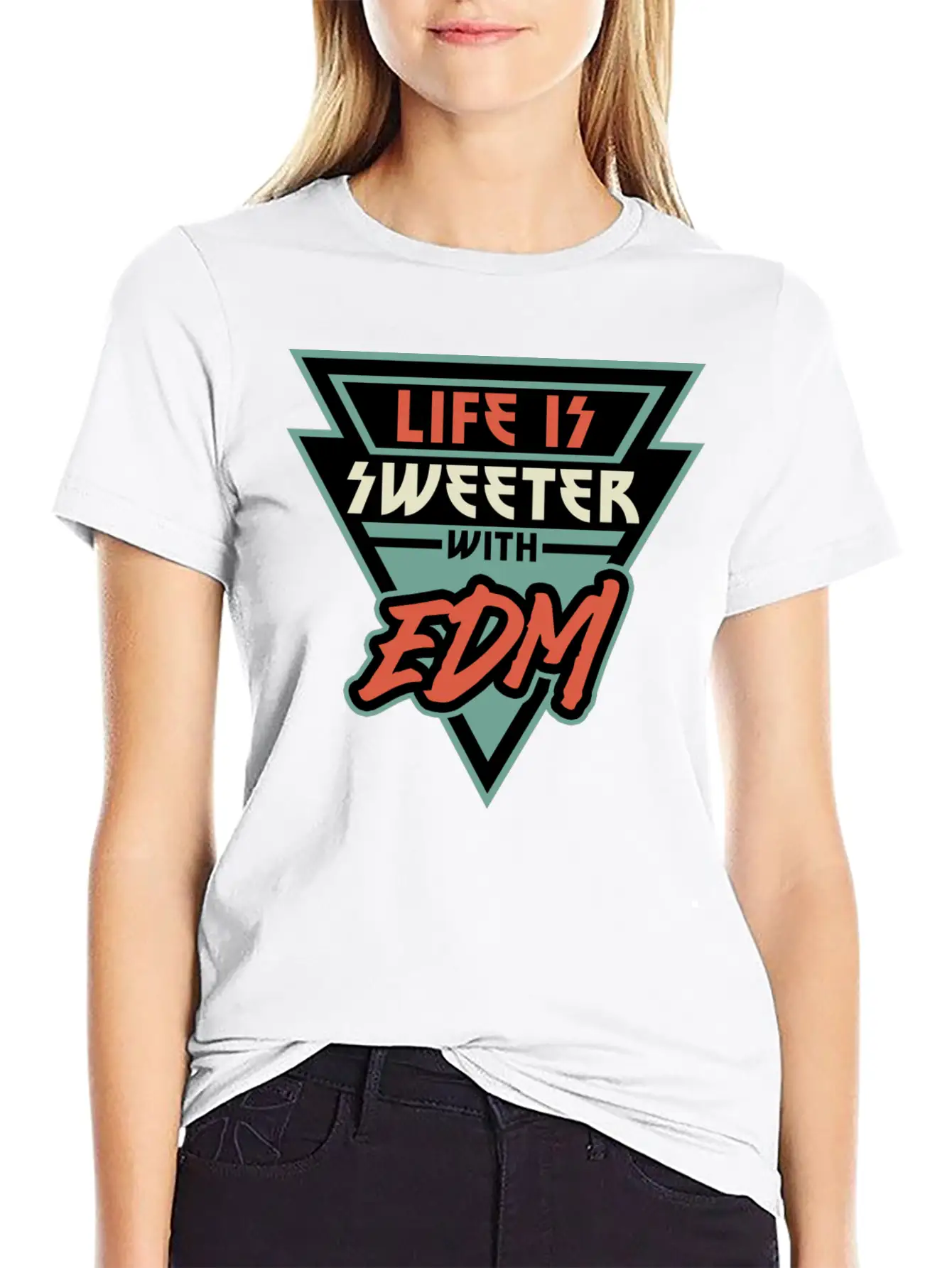 Life Is Sweeter With EDM Vibe Triangle Unisex Short Sleeve Soft Cotton T-Shirt – Casual Everyday Wear