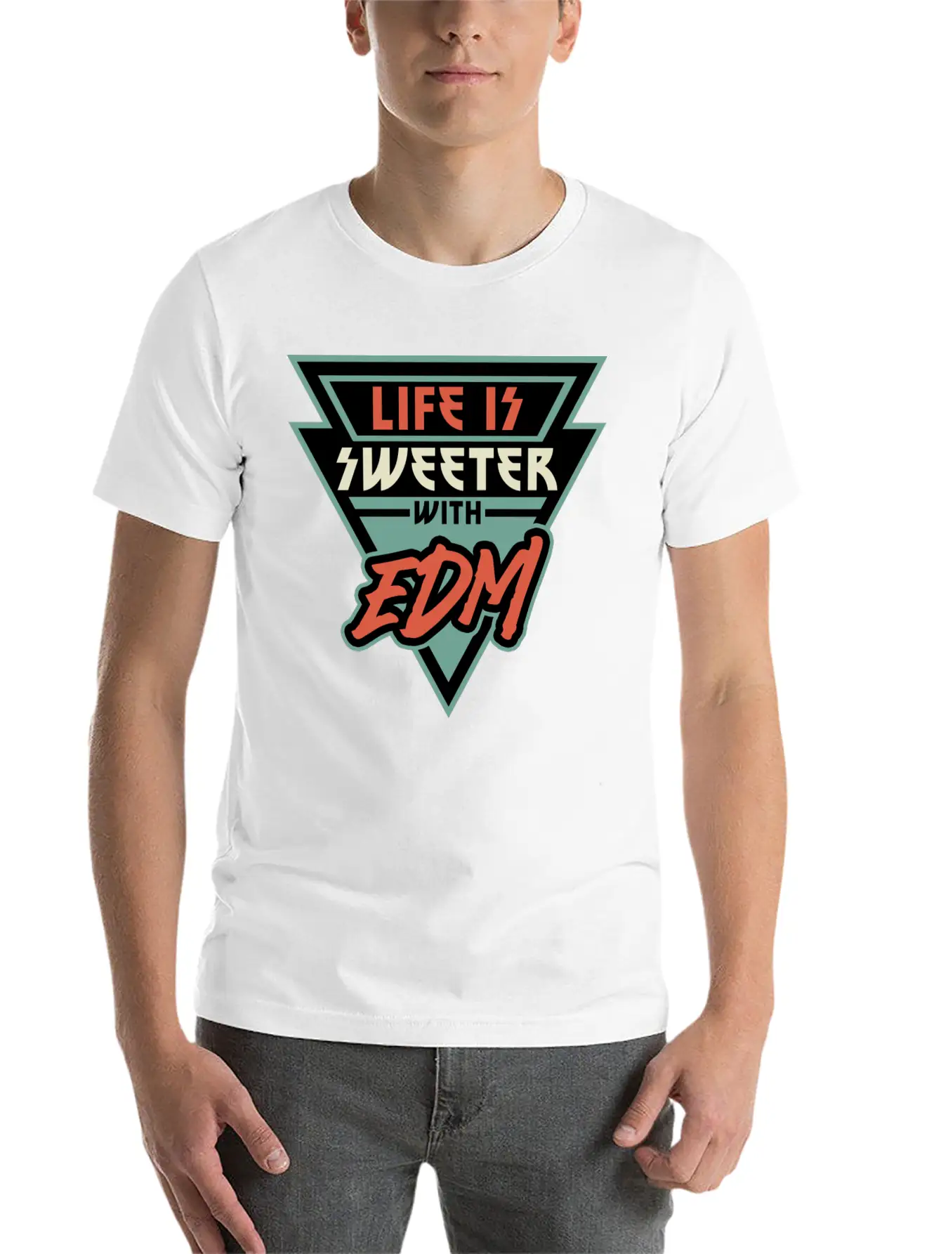 Life Is Sweeter With EDM Vibe Triangle Unisex Short Sleeve Soft Cotton T-Shirt – Casual Everyday Wear