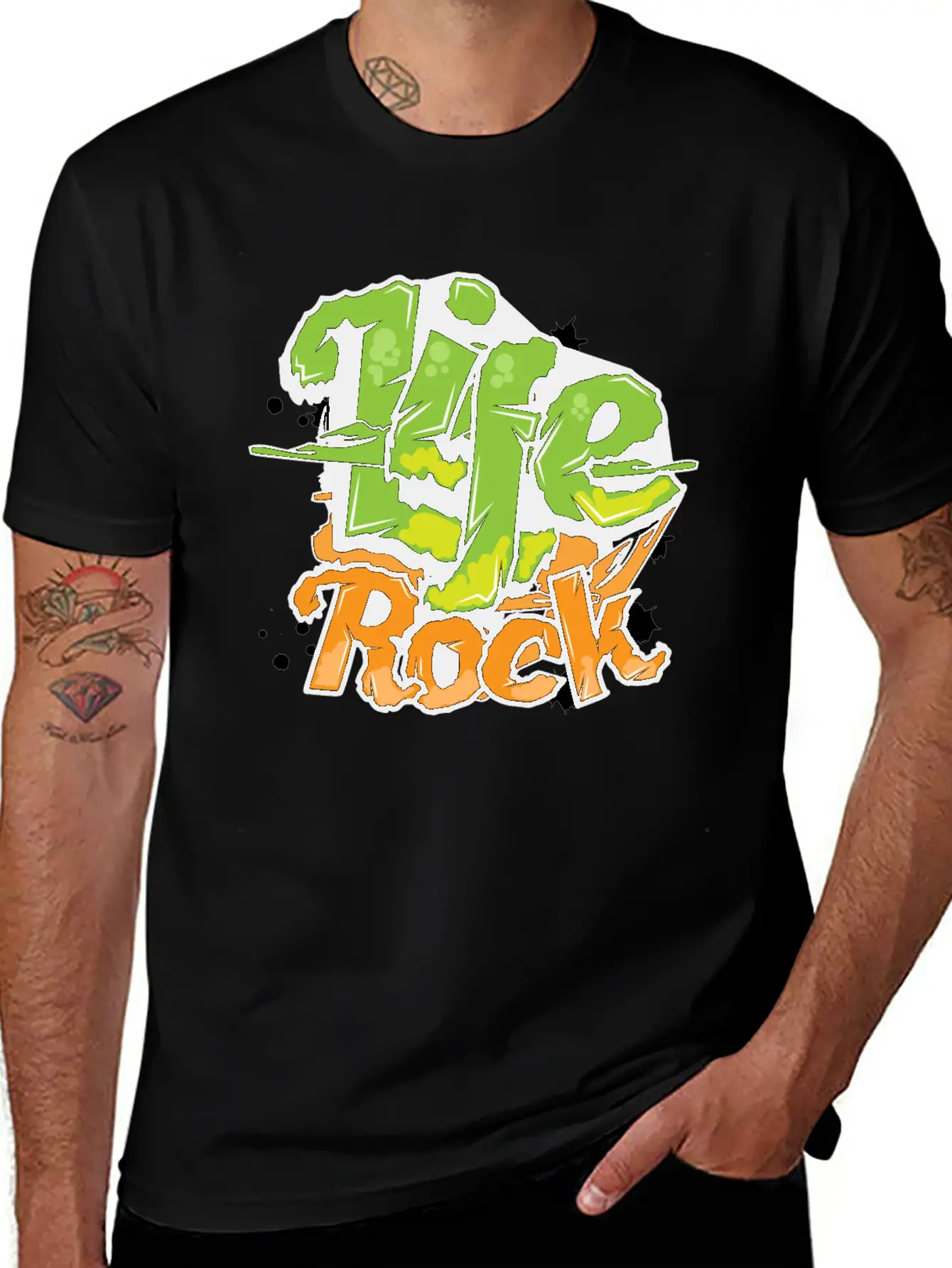 Life Rock Text Art- Graffiti Grunge Style Design Stylish Everyday T-Shirt – Unisex Basic Cotton Tee