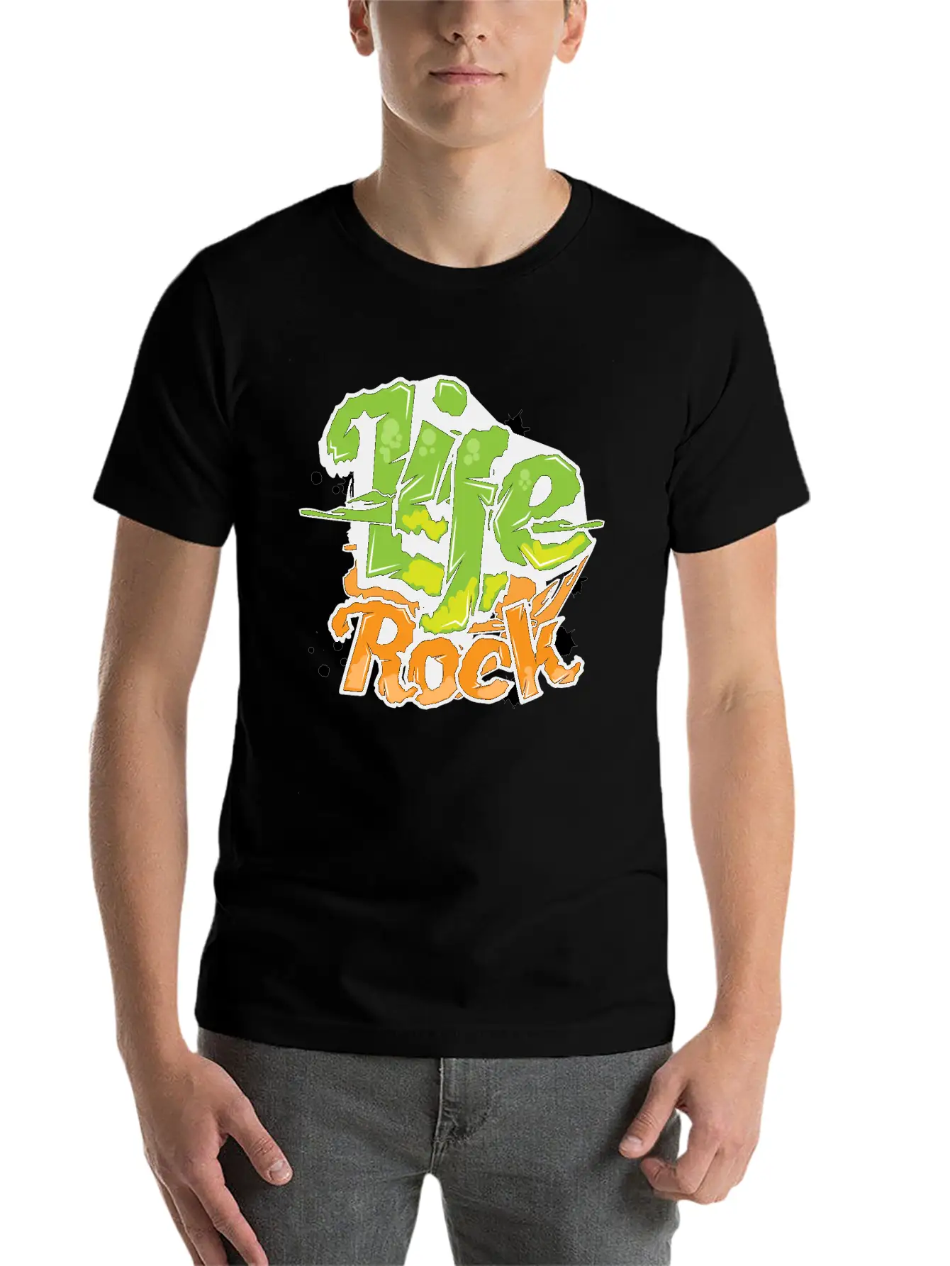 Life Rock Text Art- Graffiti Grunge Style Design Stylish Everyday T-Shirt – Unisex Basic Cotton Tee