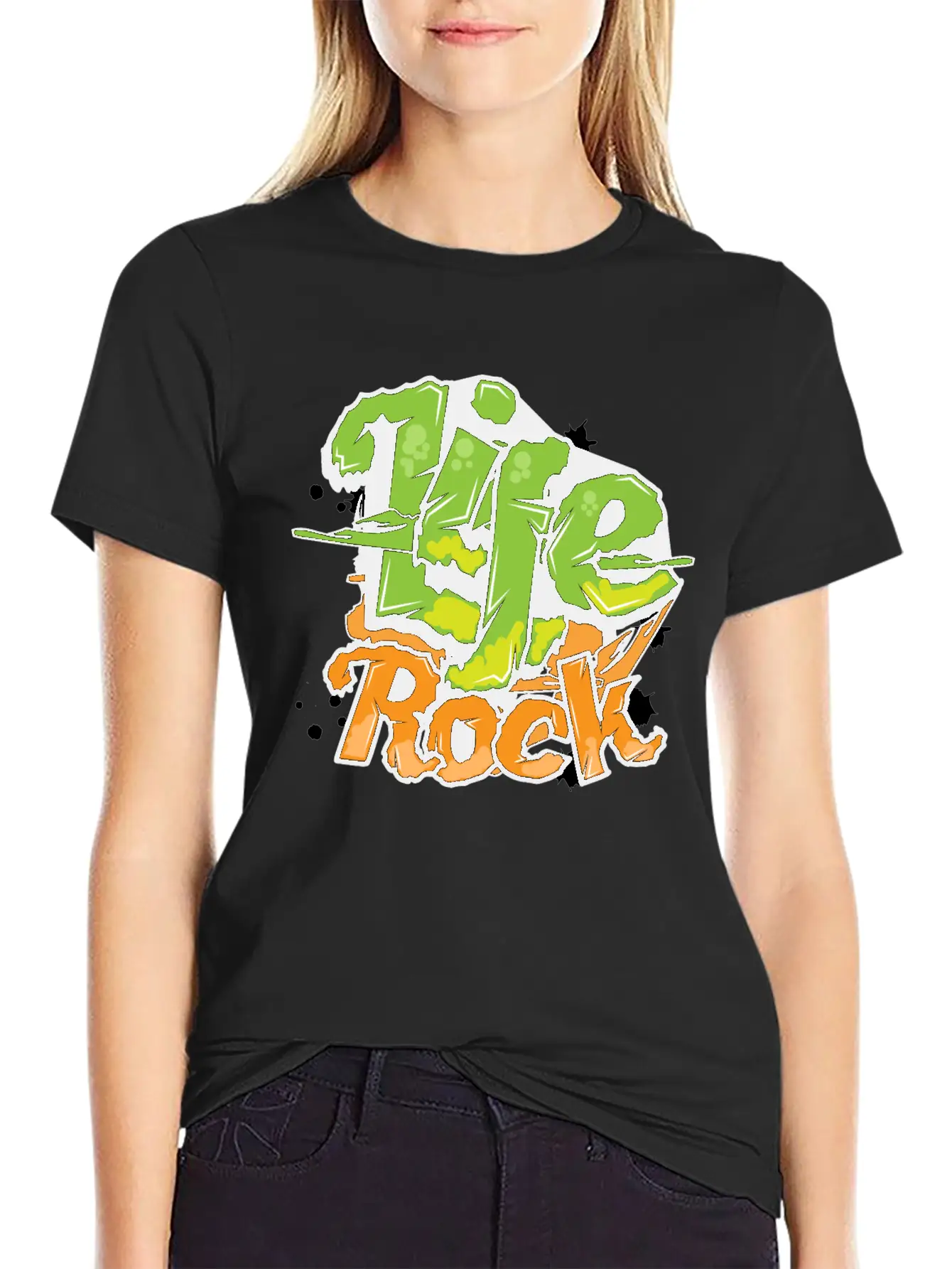 Life Rock Text Art- Graffiti Grunge Style Design Stylish Everyday T-Shirt – Unisex Basic Cotton Tee