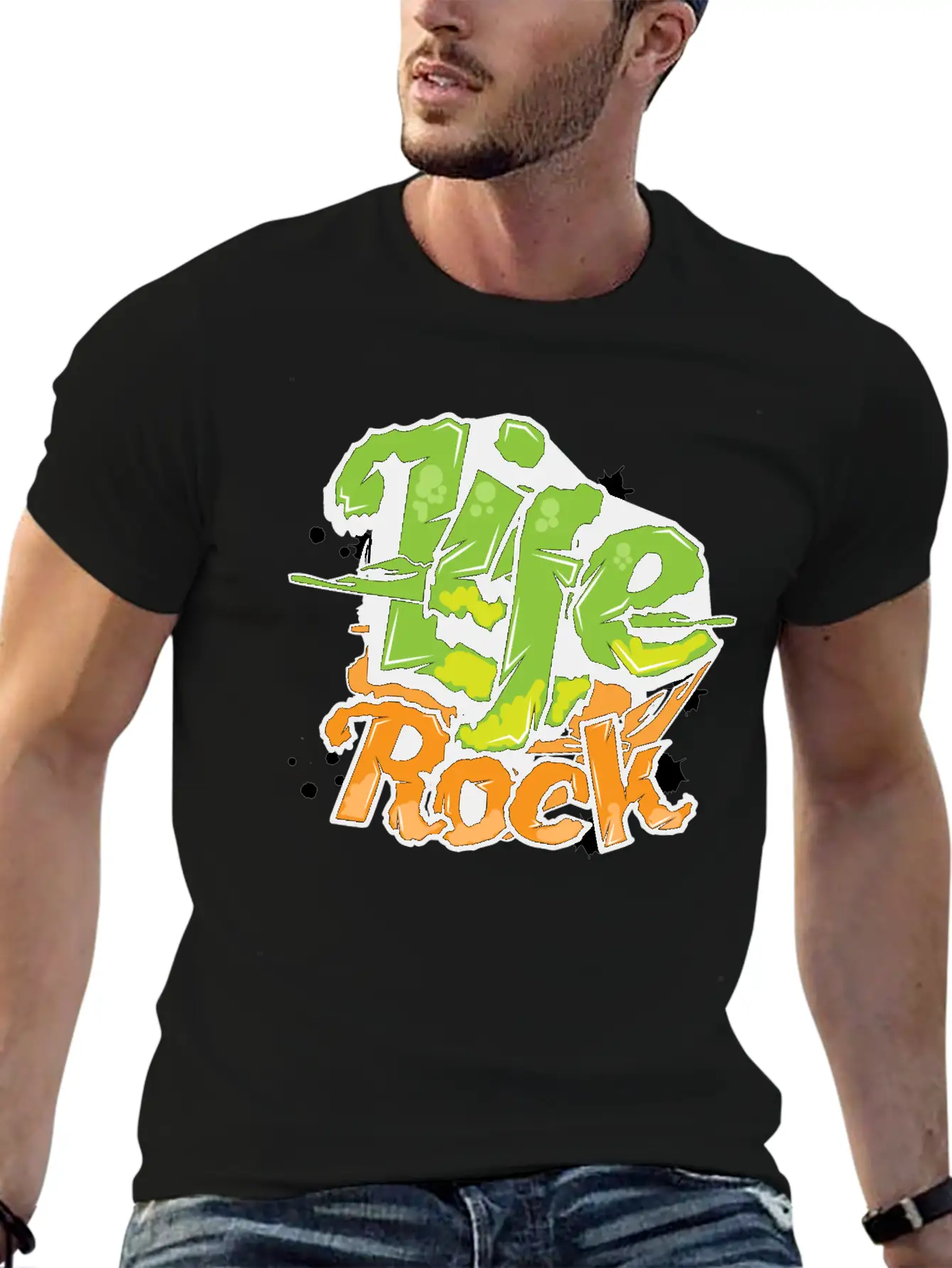 Life Rock Text Art- Graffiti Grunge Style Design Stylish Everyday T-Shirt – Unisex Basic Cotton Tee