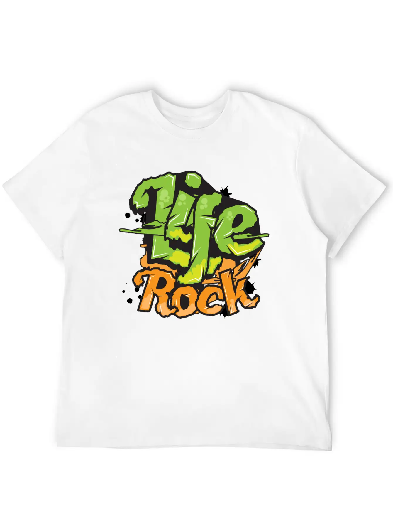 Life Rock Text Art- Graffiti Grunge Style Design Stylish Everyday T-Shirt – Unisex Basic Cotton Tee